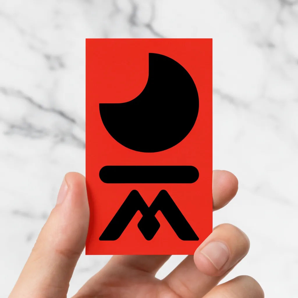 Business card held between two fingers over a marble desk