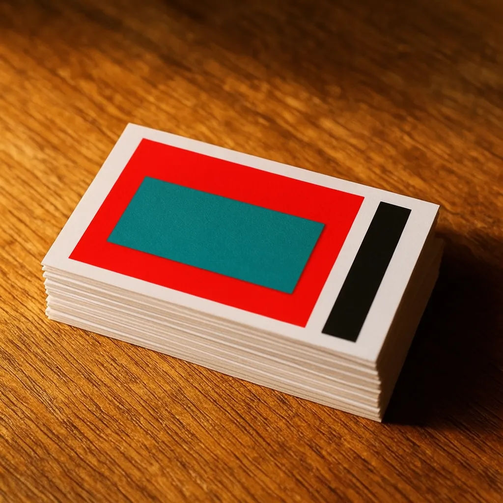 Tidy stack of business cards on raw wood in warm side light