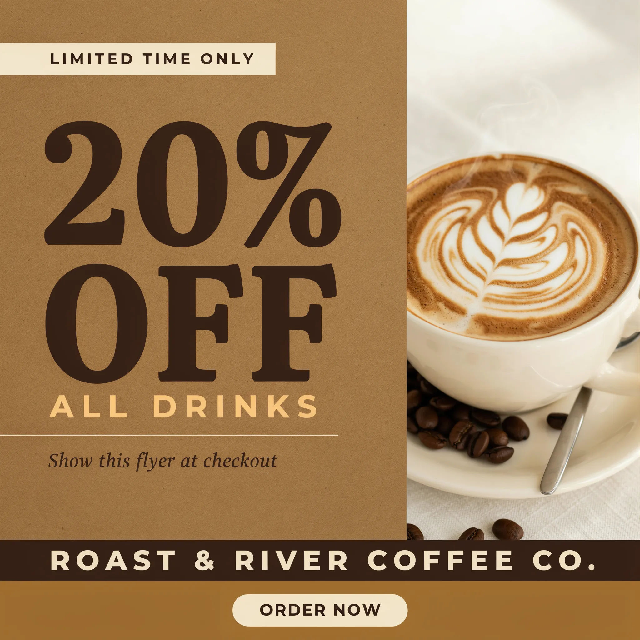 Coffee shop sale flyer with a 20 percent off headline