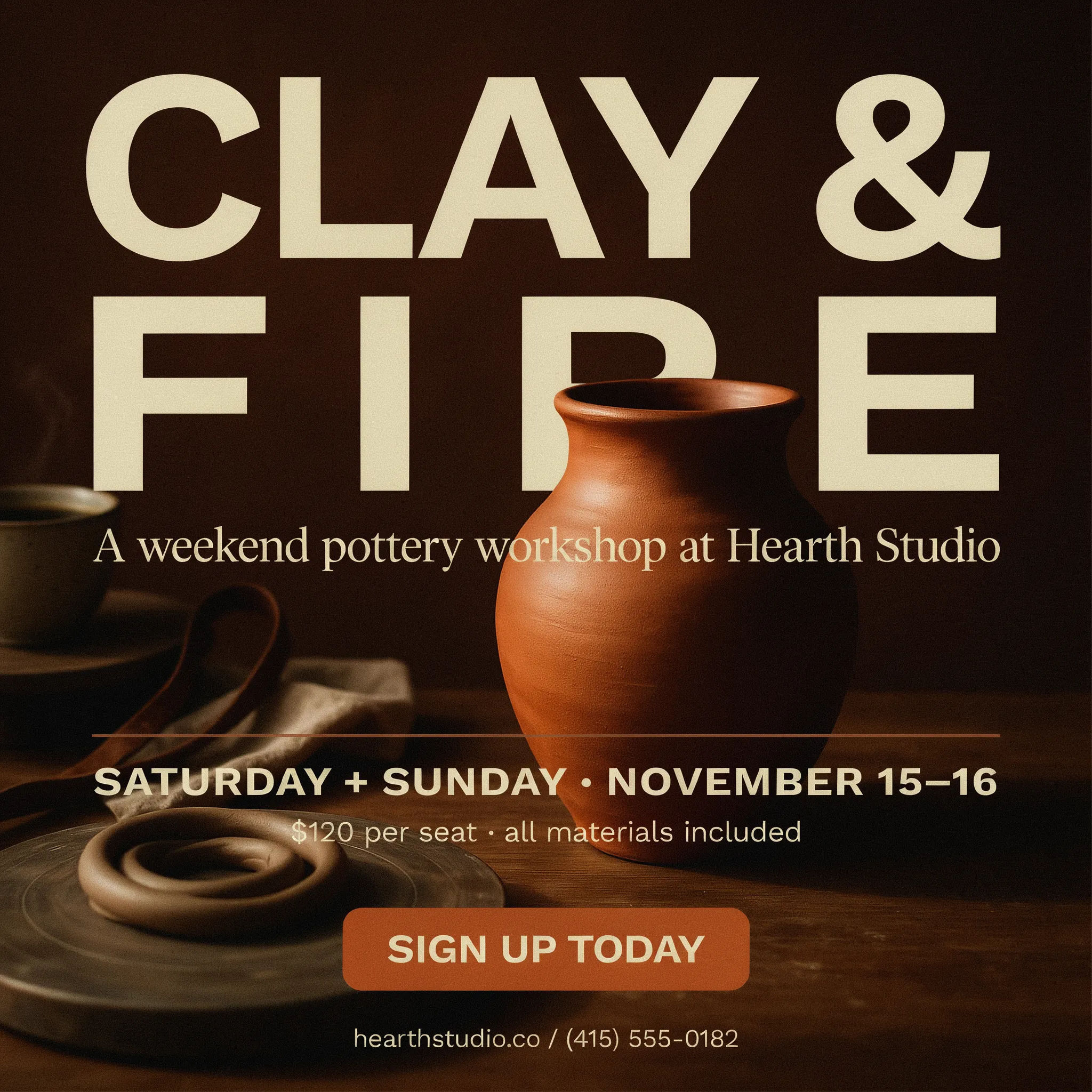 Pottery workshop signup flyer