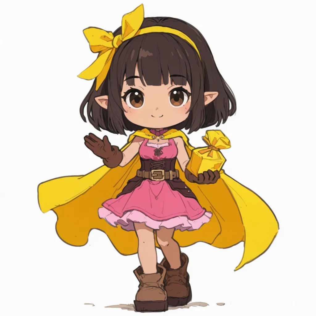 Chibi cartoon character of a cheerful girl adventurer