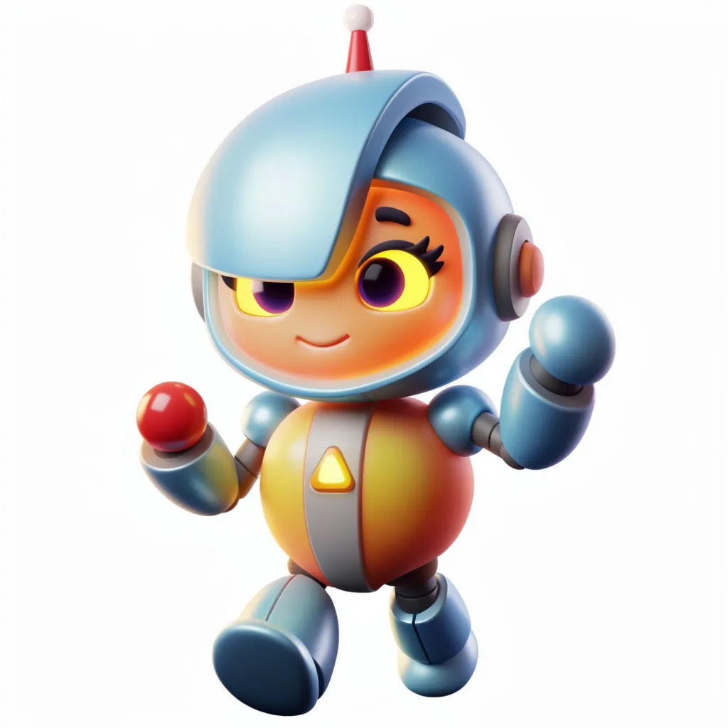 Stylized 3D cartoon robot buddy with rounded friendly shapes