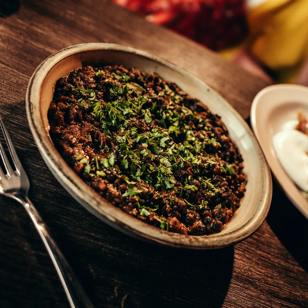 Plated food reframed to a top-down overhead angle