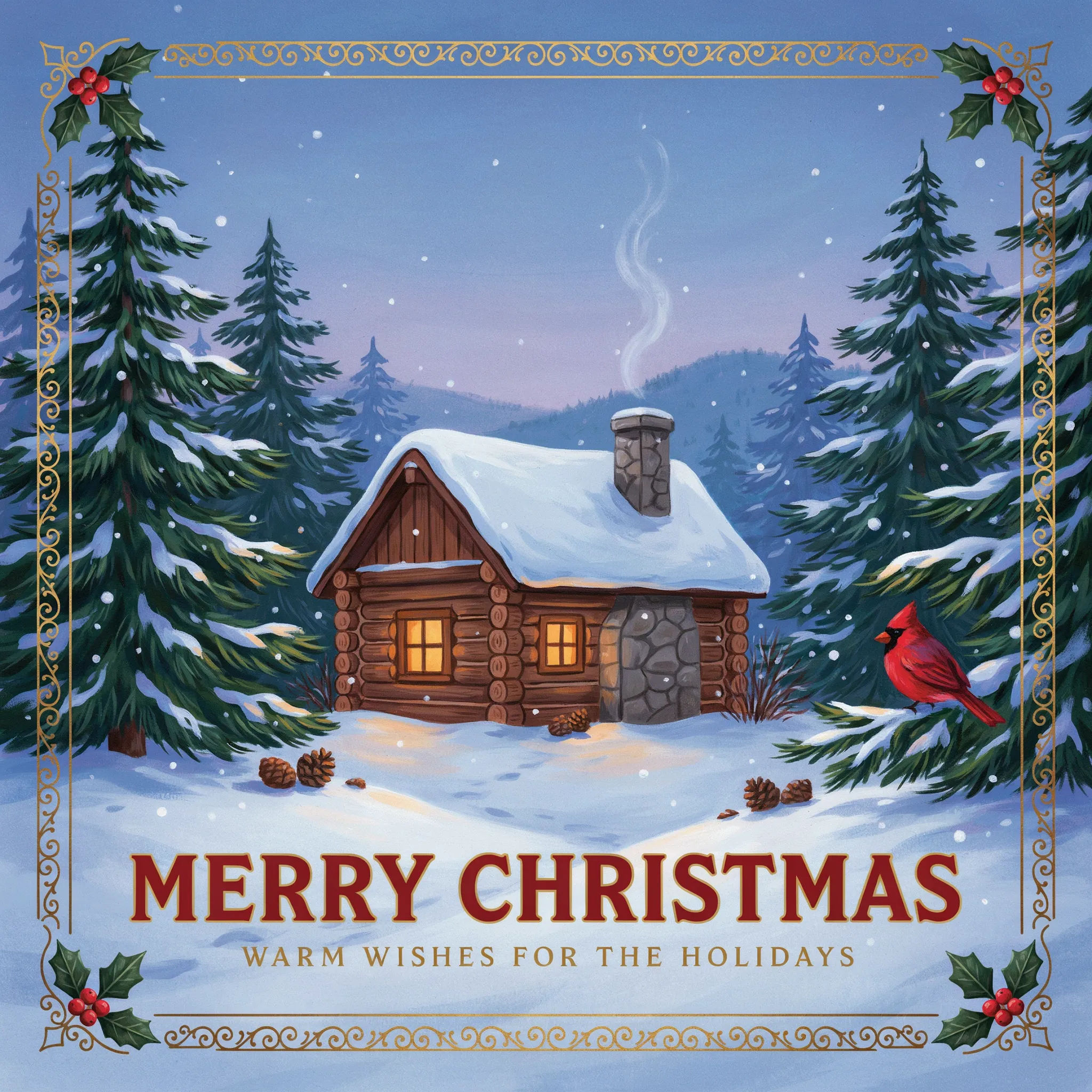 Family photo styled as a snowy cinematic Christmas card