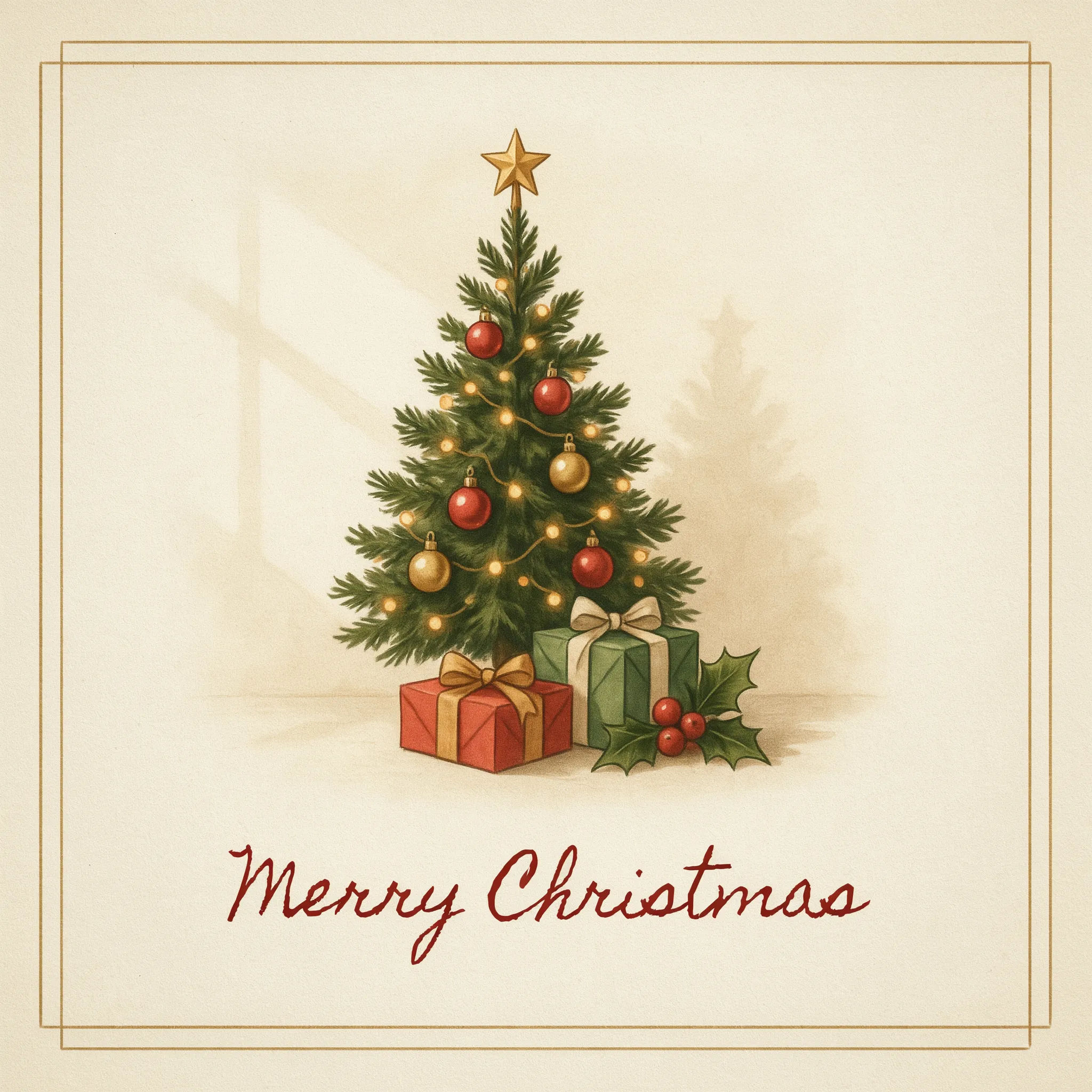 Family photo styled as a vintage holiday card