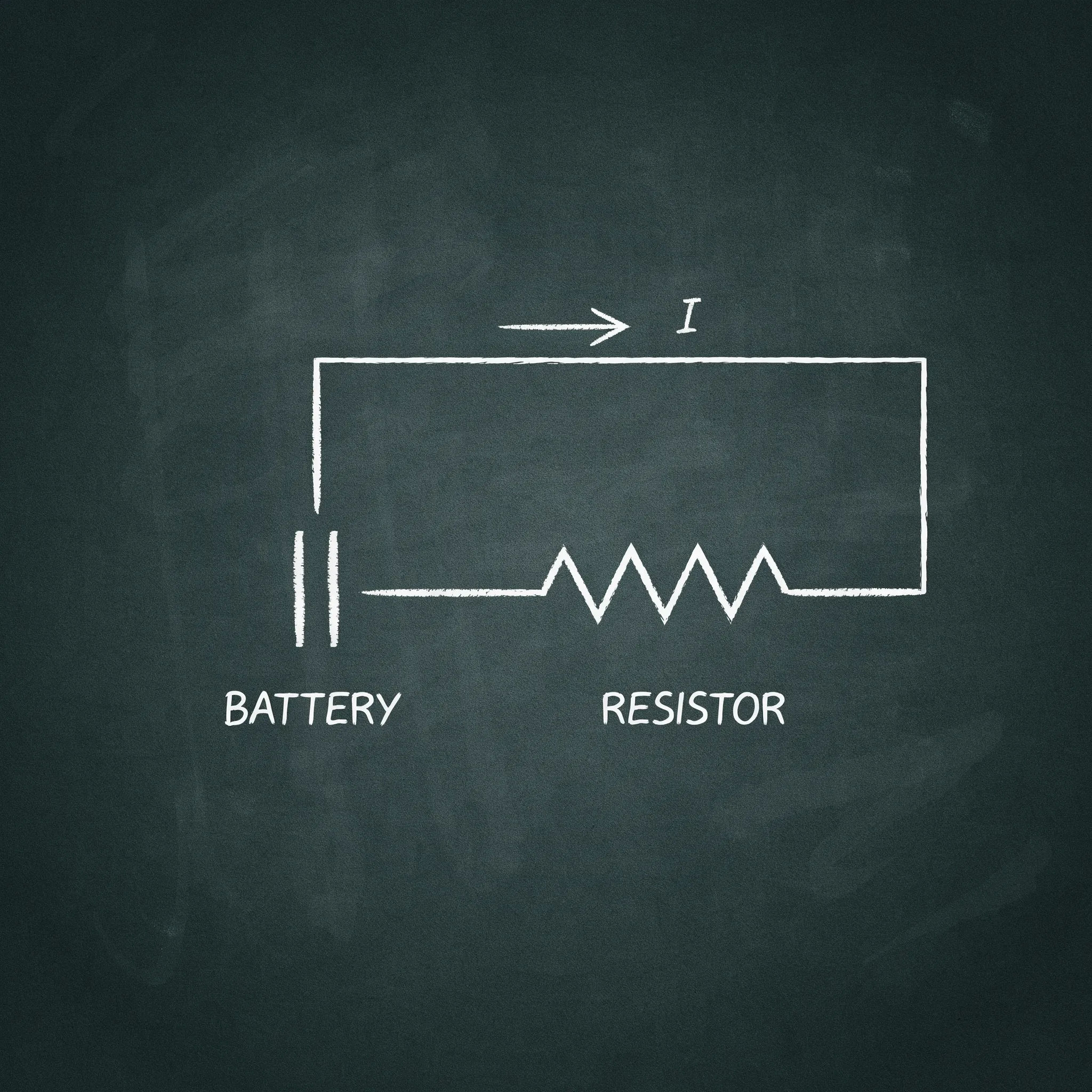 Chalkboard-style circuit diagram drawn in white chalk