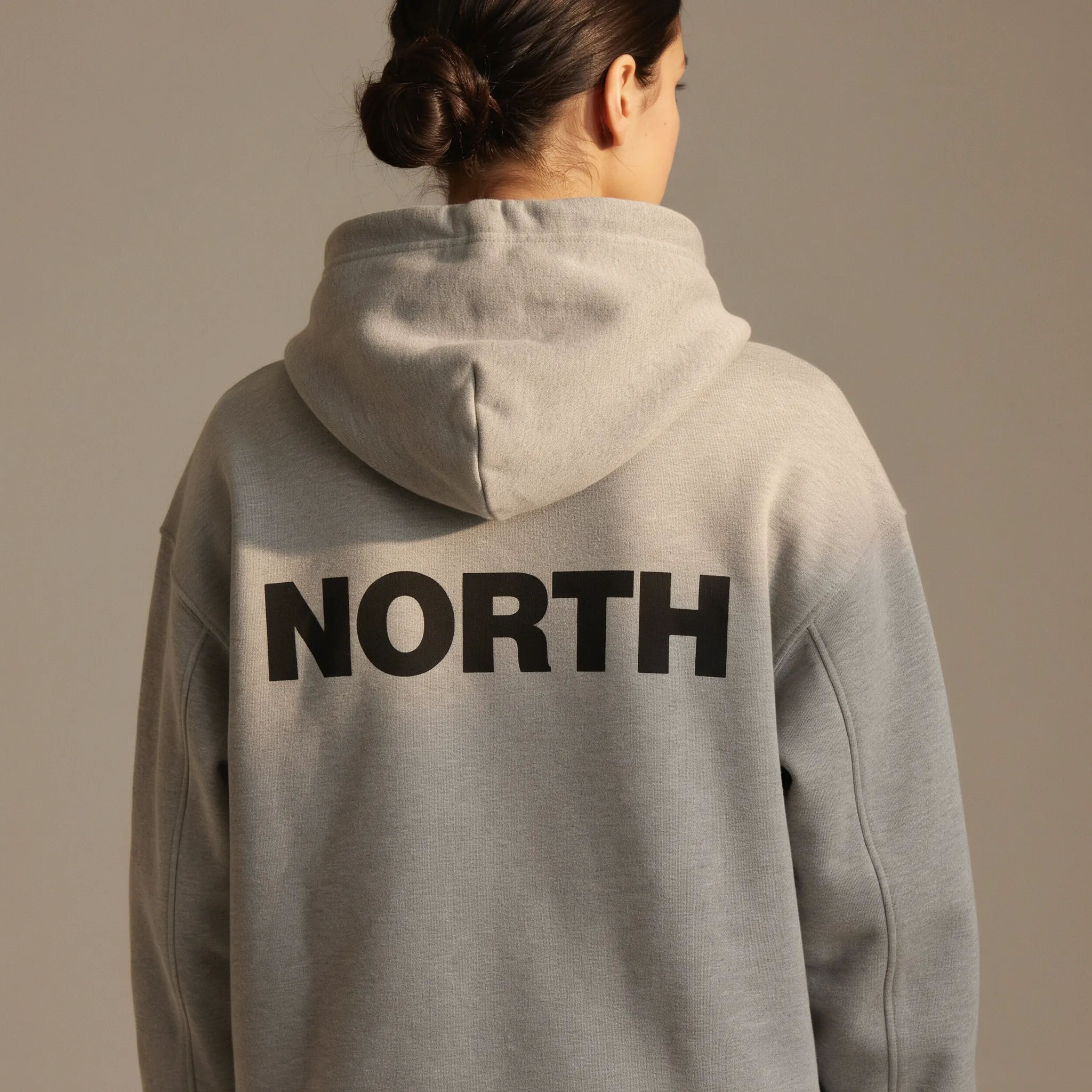 Bold logo back print on a grey hoodie