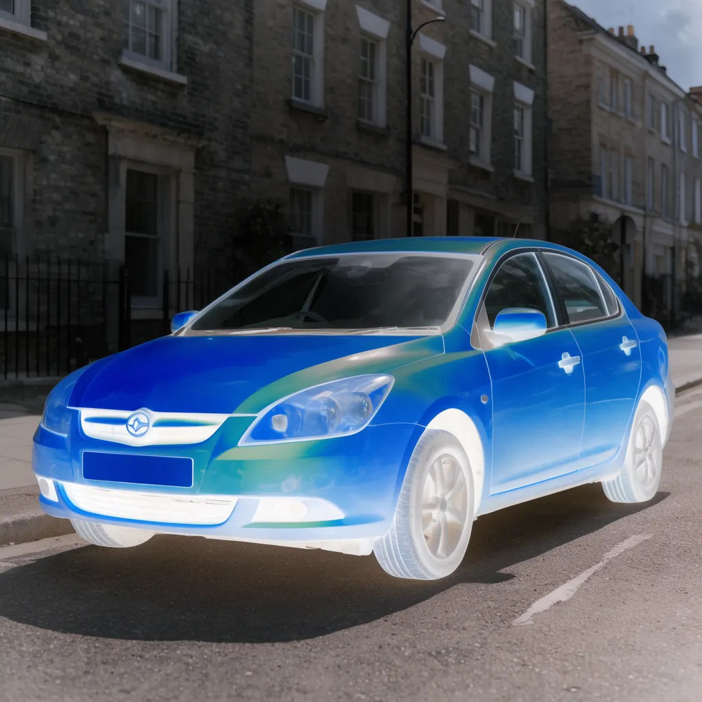 Street scene with only the car inverted while everything else stays normal