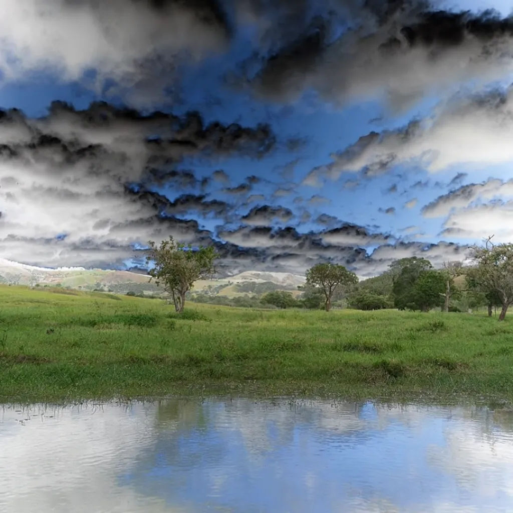 Landscape with the sky partly inverted while retaining some original colour