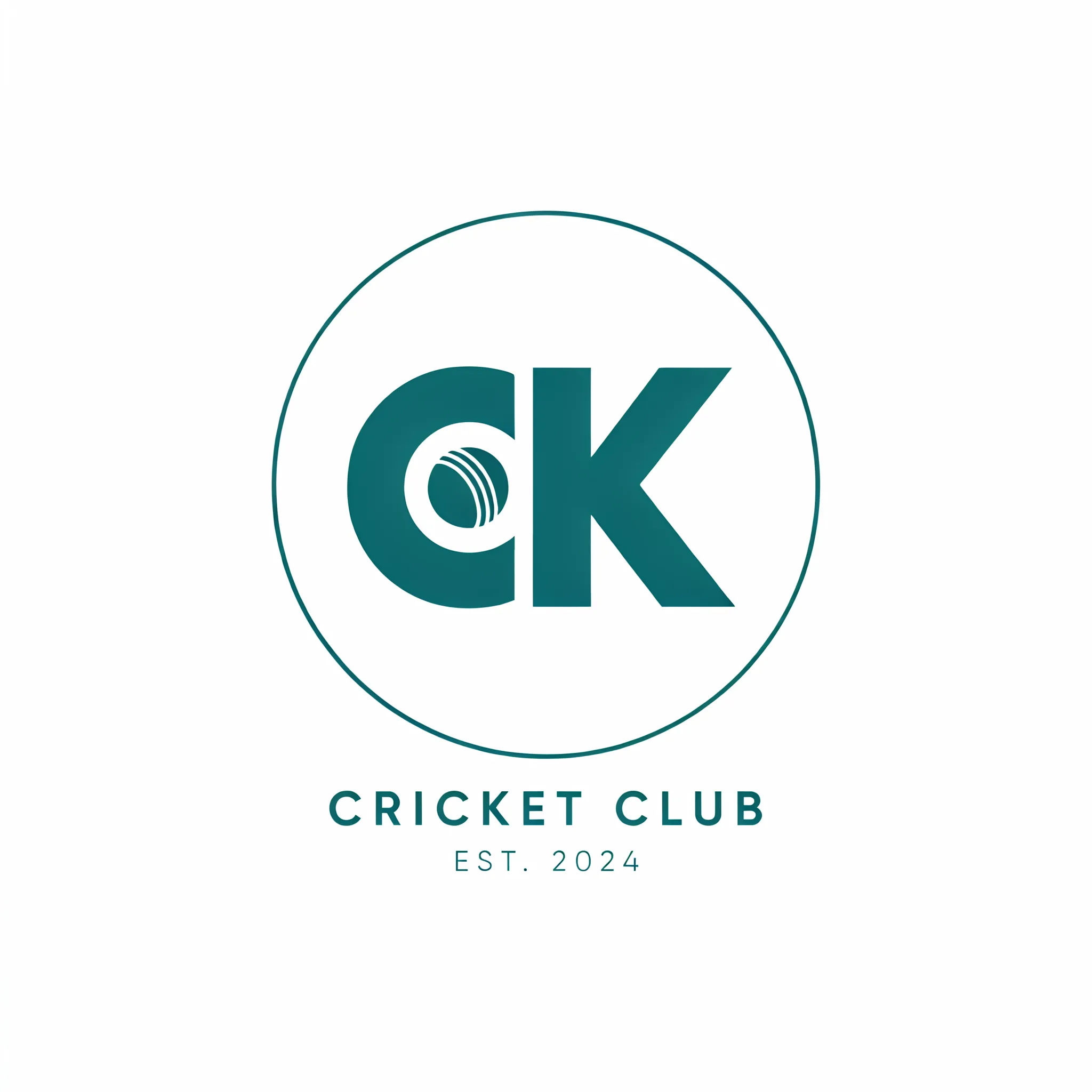 Modern cricket club monogram of two letters with a ball motif in teal and white