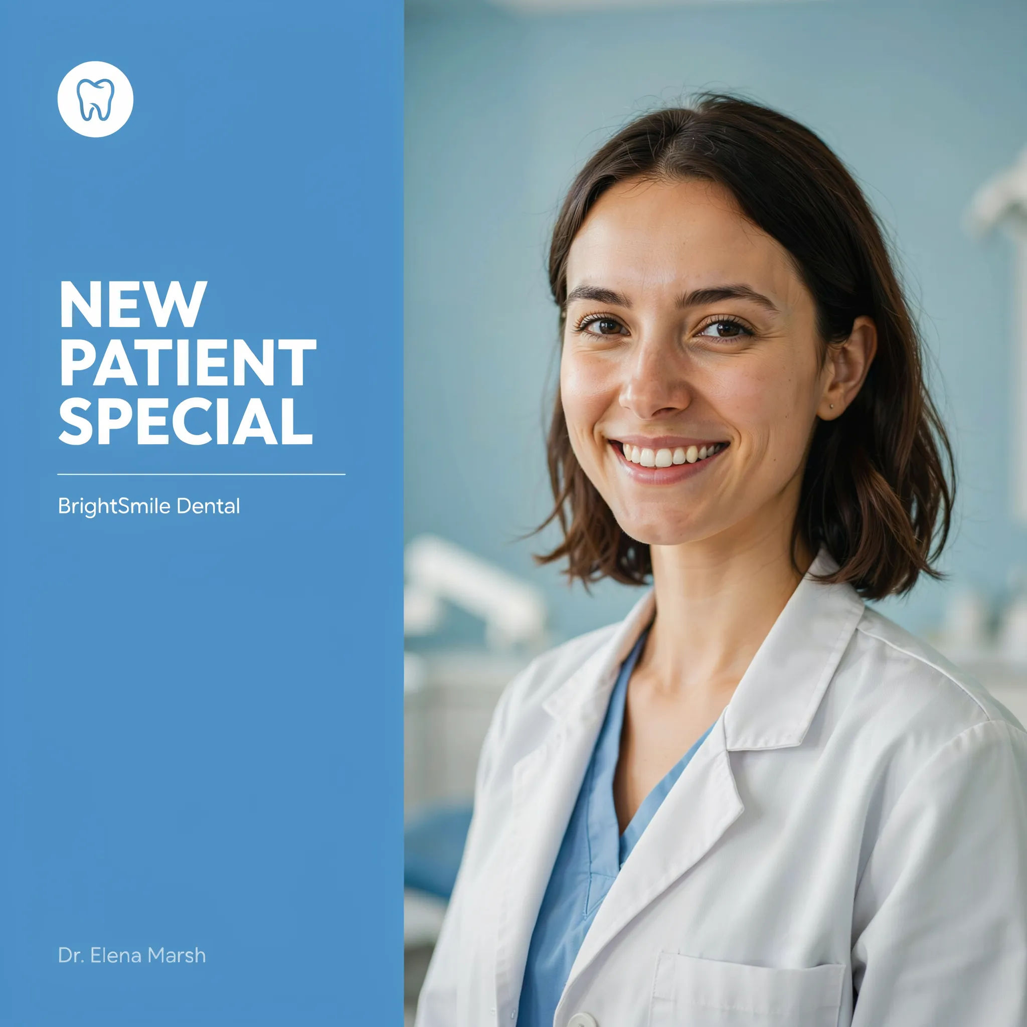 Dental postcard front with a new patient special headline
