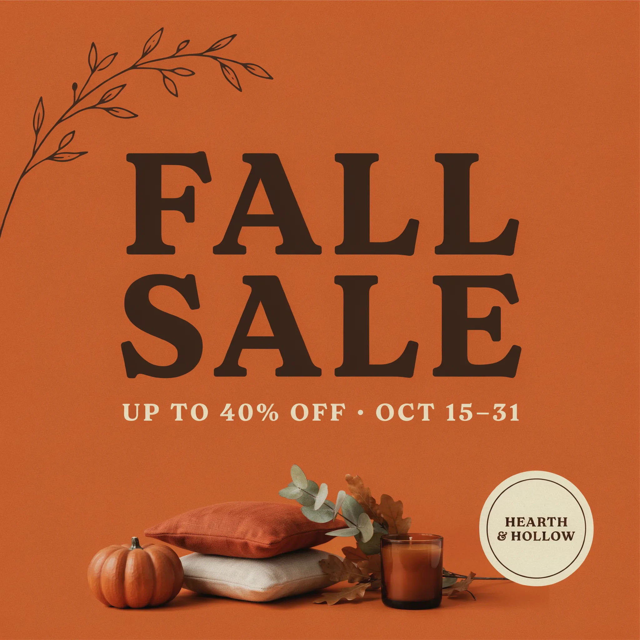 Autumn sale postcard front for a home goods store
