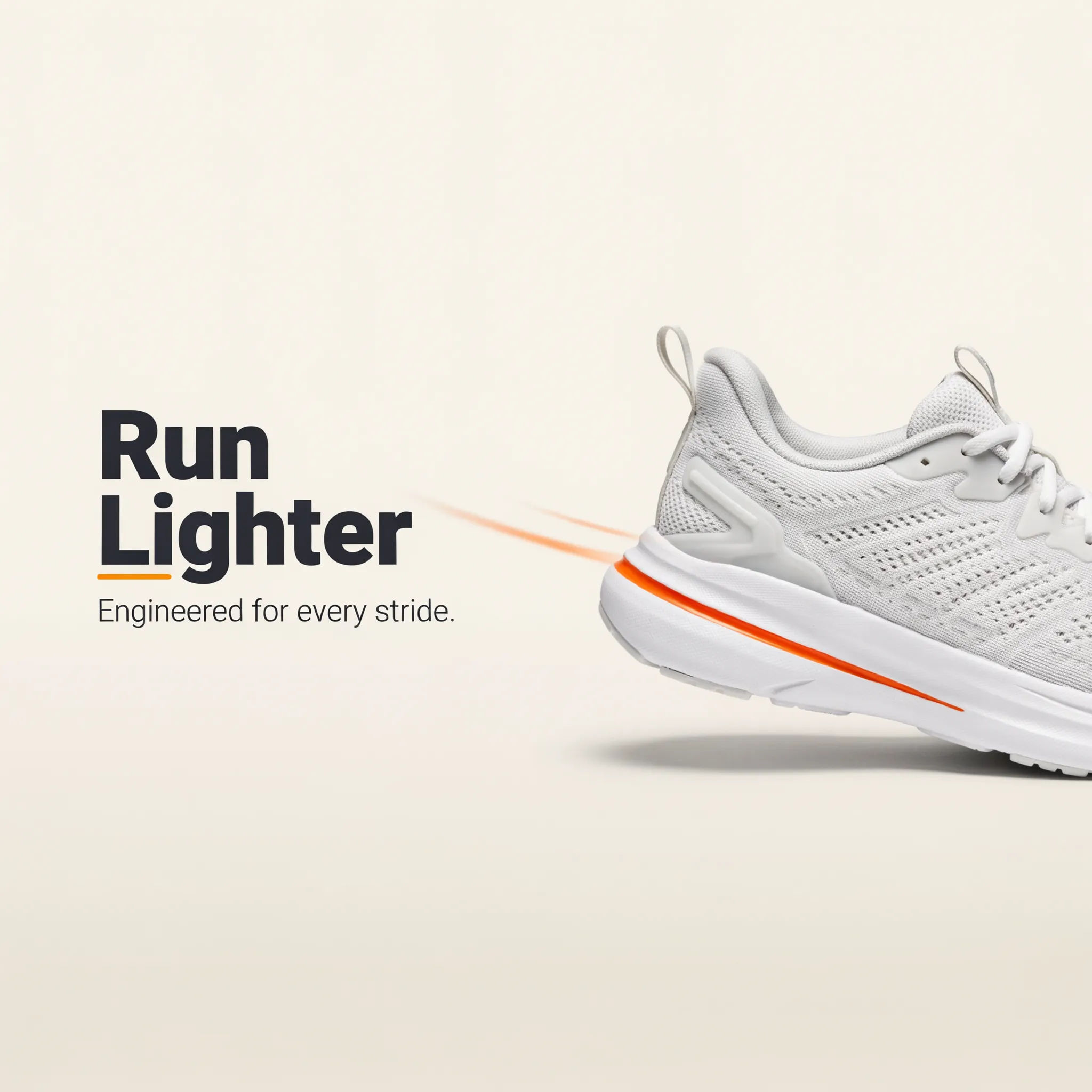 Leaderboard display ad for a white running sneaker with an orange accent