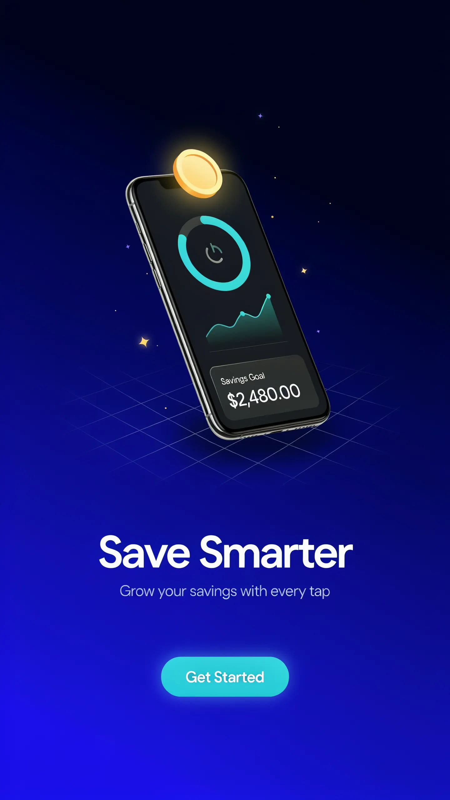 Skyscraper display ad for a finance app with a phone mockup