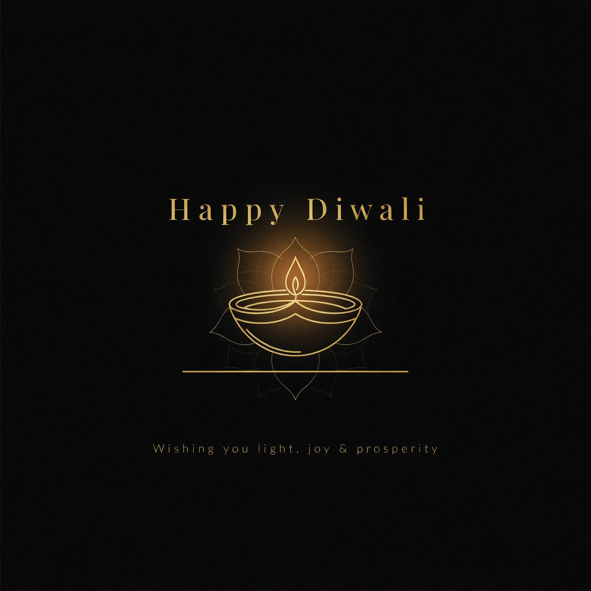 Elegant minimal Diwali card with a single diya on black