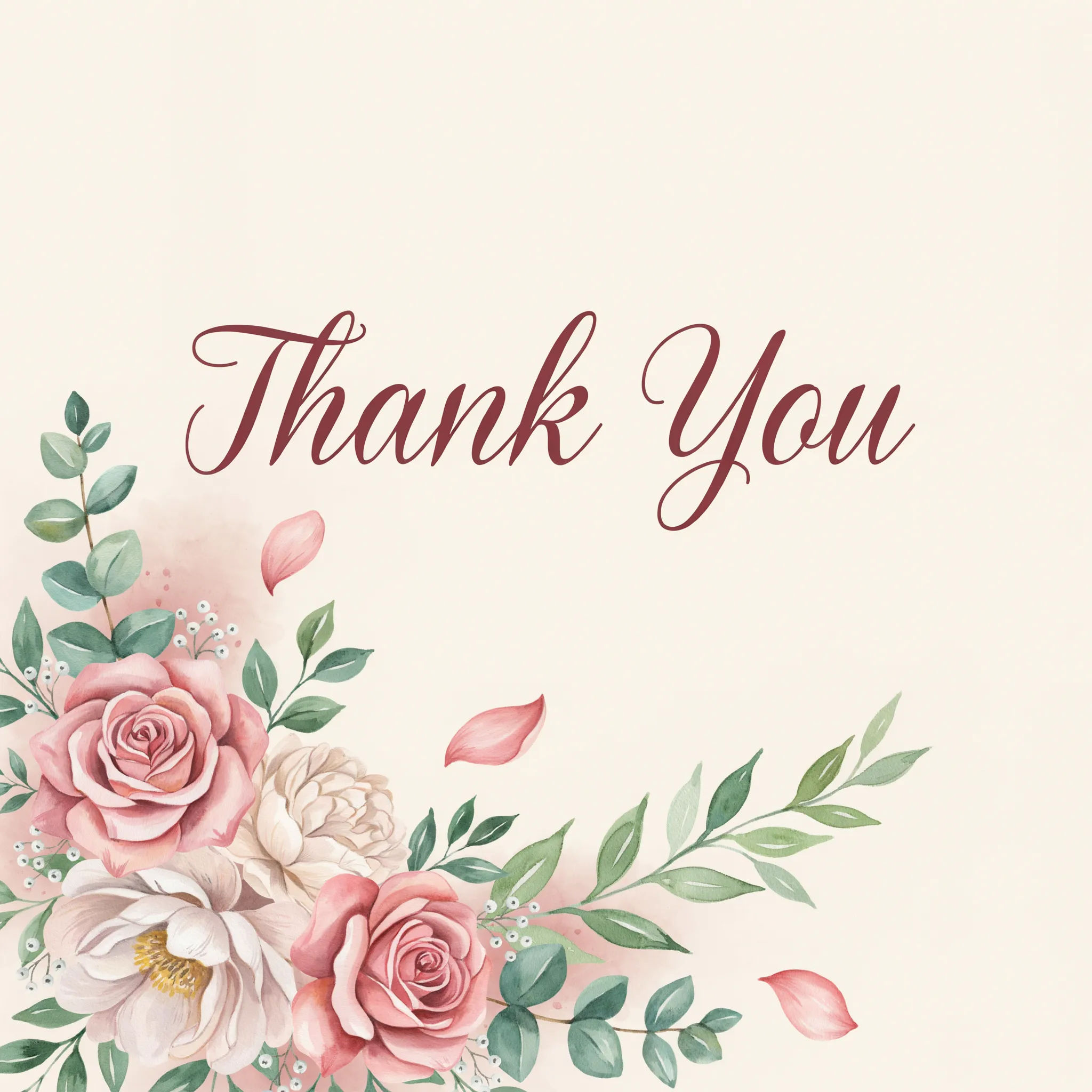 Thank-you eCard with watercolor flowers and an elegant script greeting