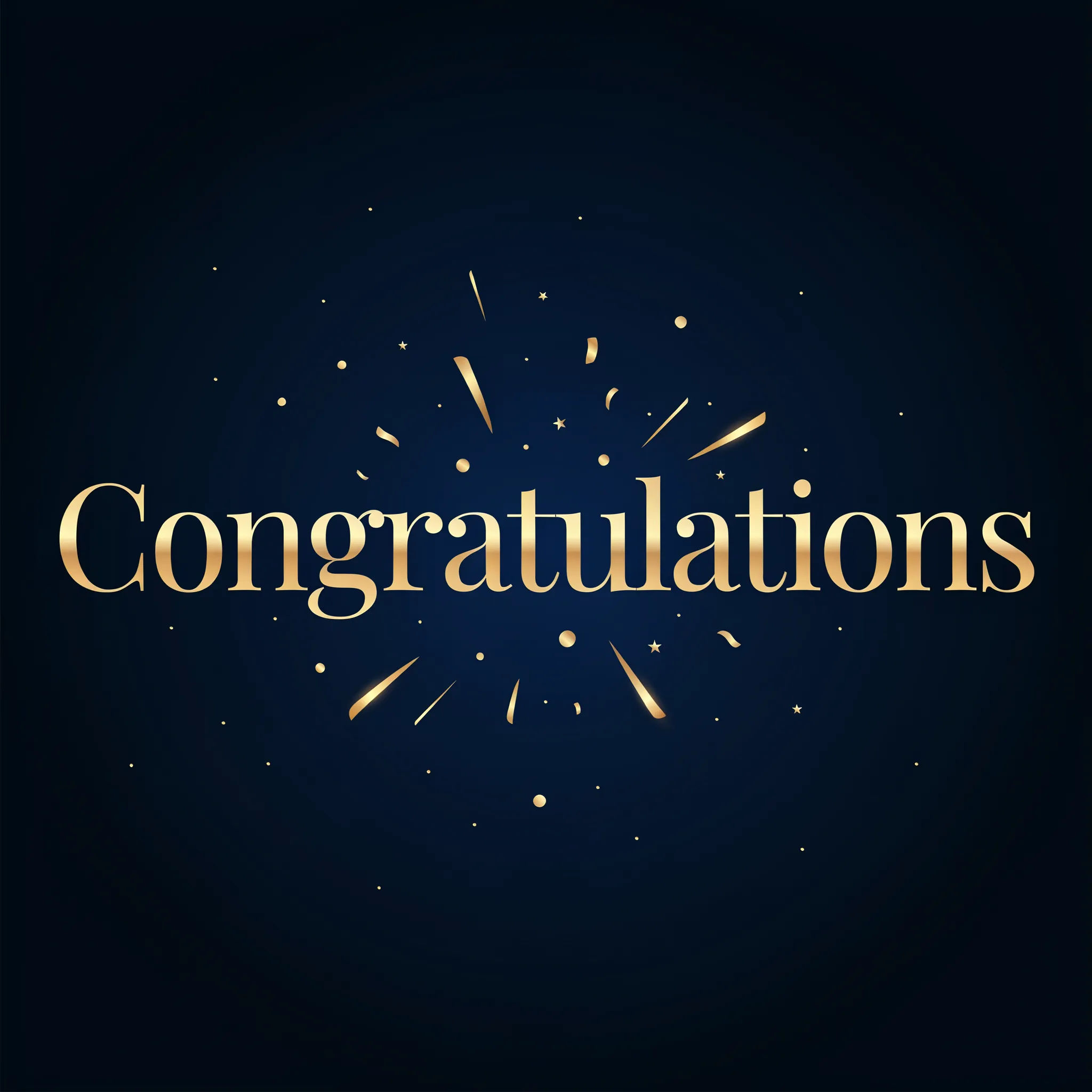 Congratulations eCard with a gold confetti burst on navy