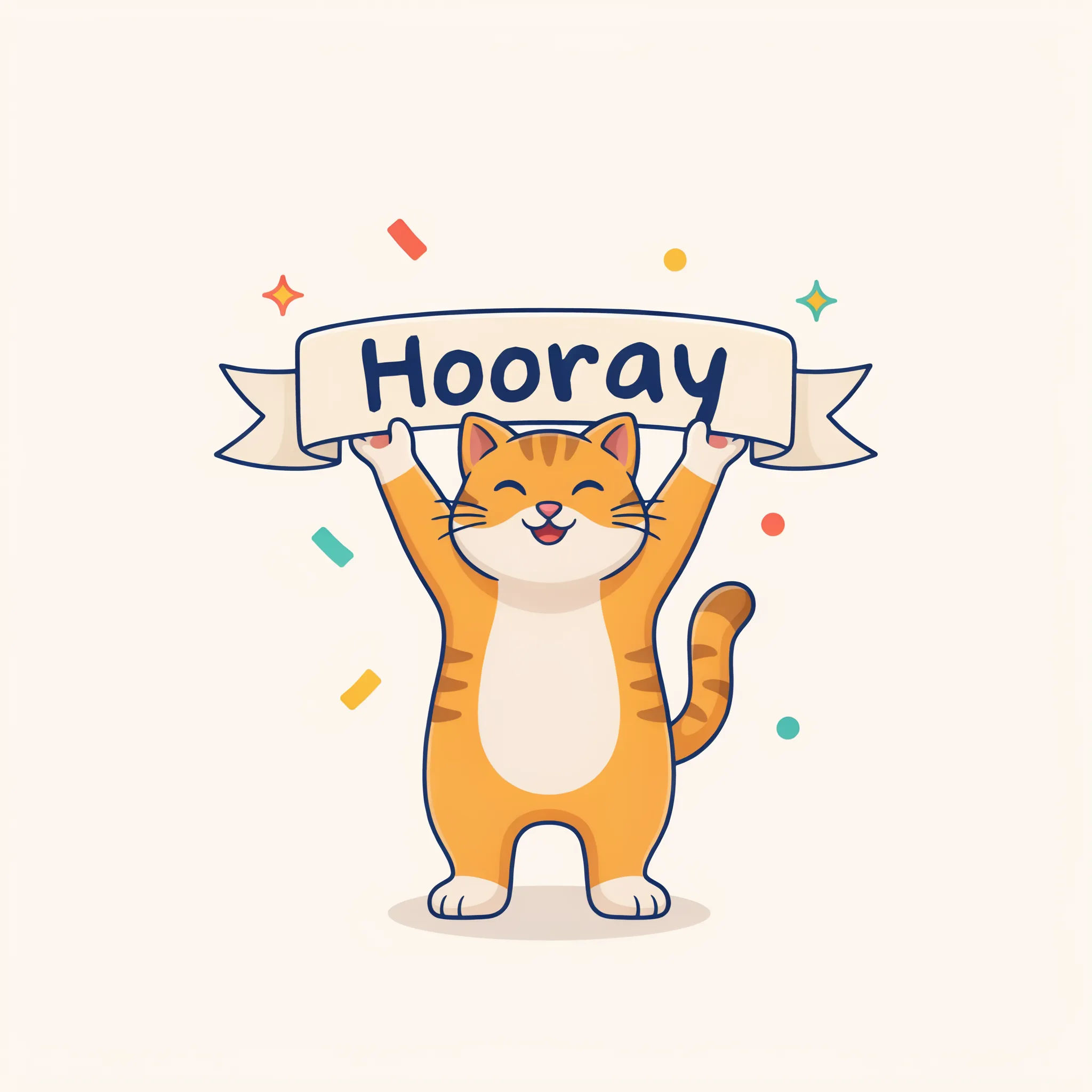 Playful cartoon eCard with a smiling cat holding a banner