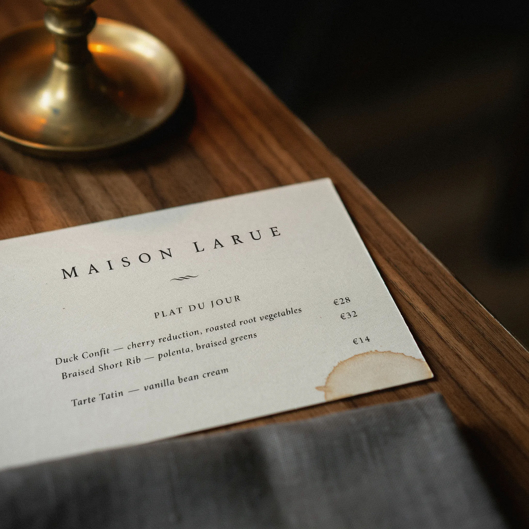 Menu with an updated price in the same font