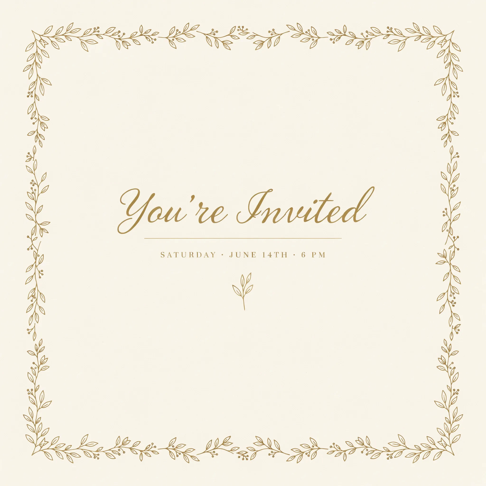 Elegant gold and cream email birthday invitation with a botanical border