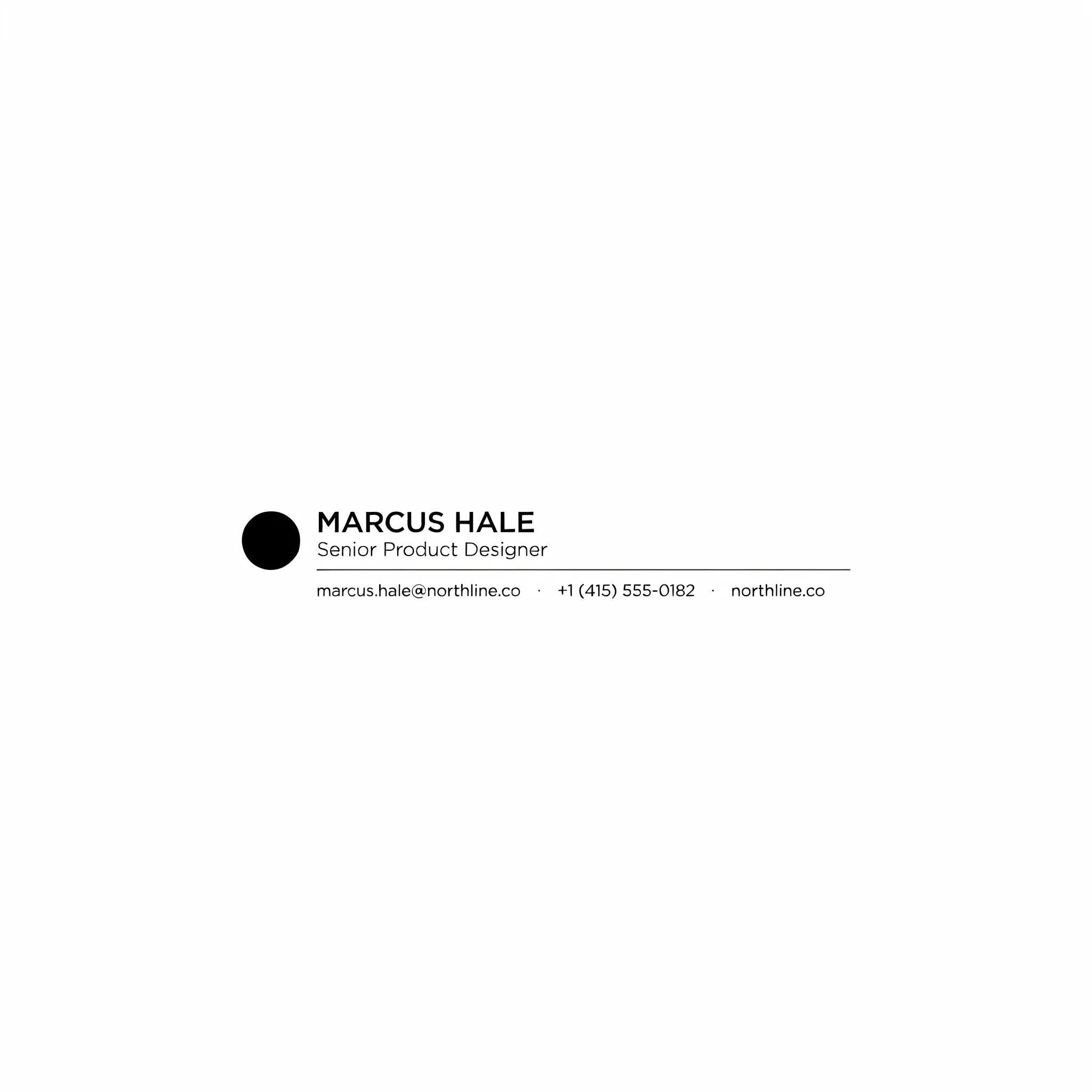 Minimal black-and-white email signature with a small logo and thin divider