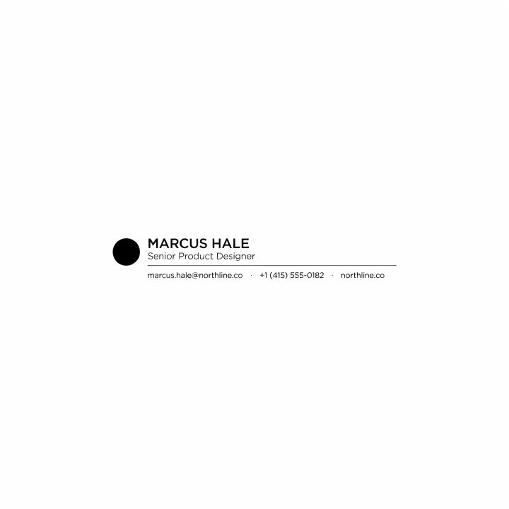 Assinatura de e-mail minimalista em preto e branco com logo pequeno e divisor fino