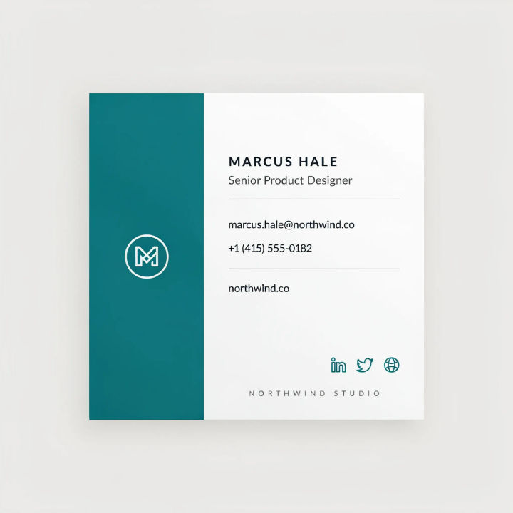 Assinatura de e-mail com painel lateral na cor da marca e logo branco invertido