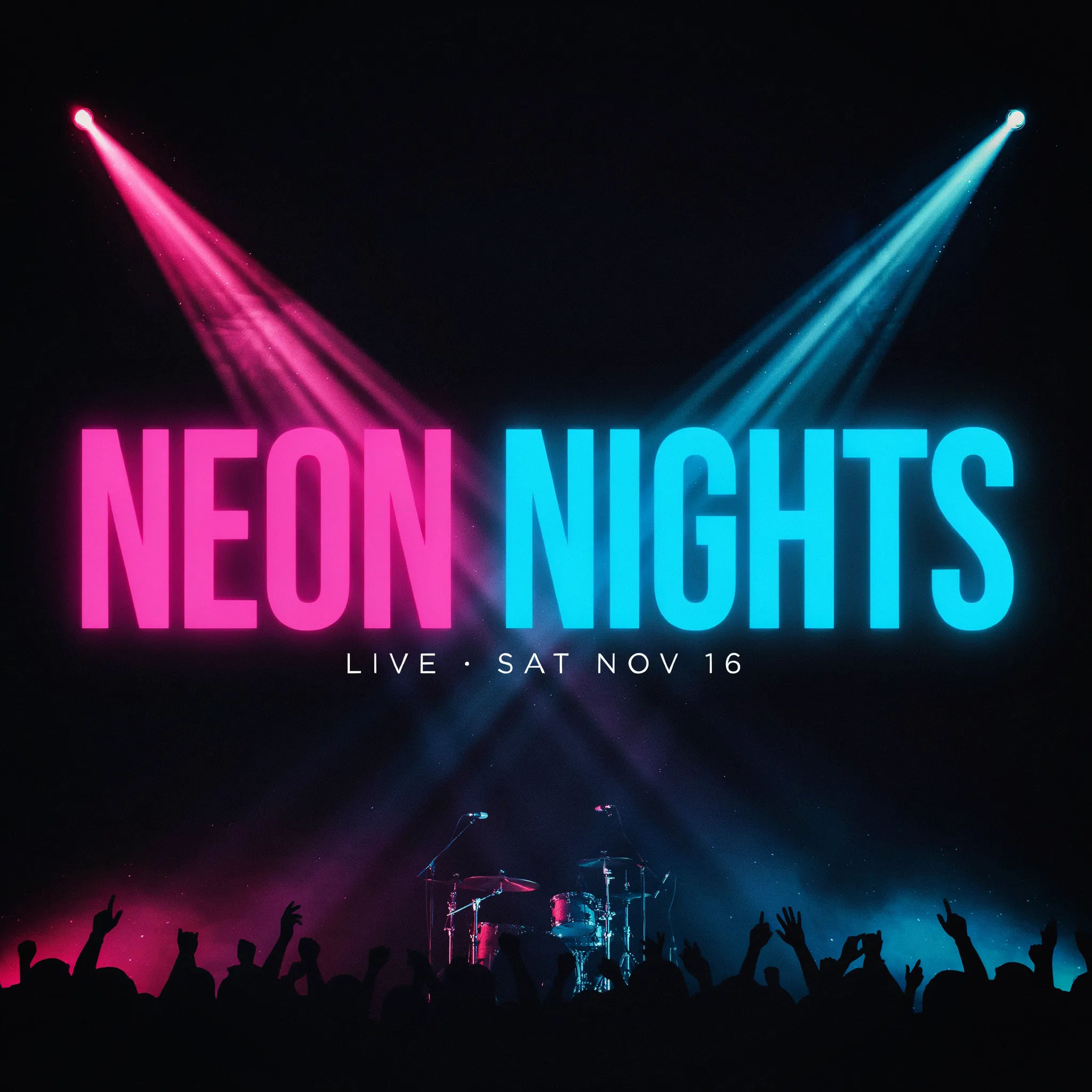 Bold Facebook event cover for a live music night with neon stage lighting