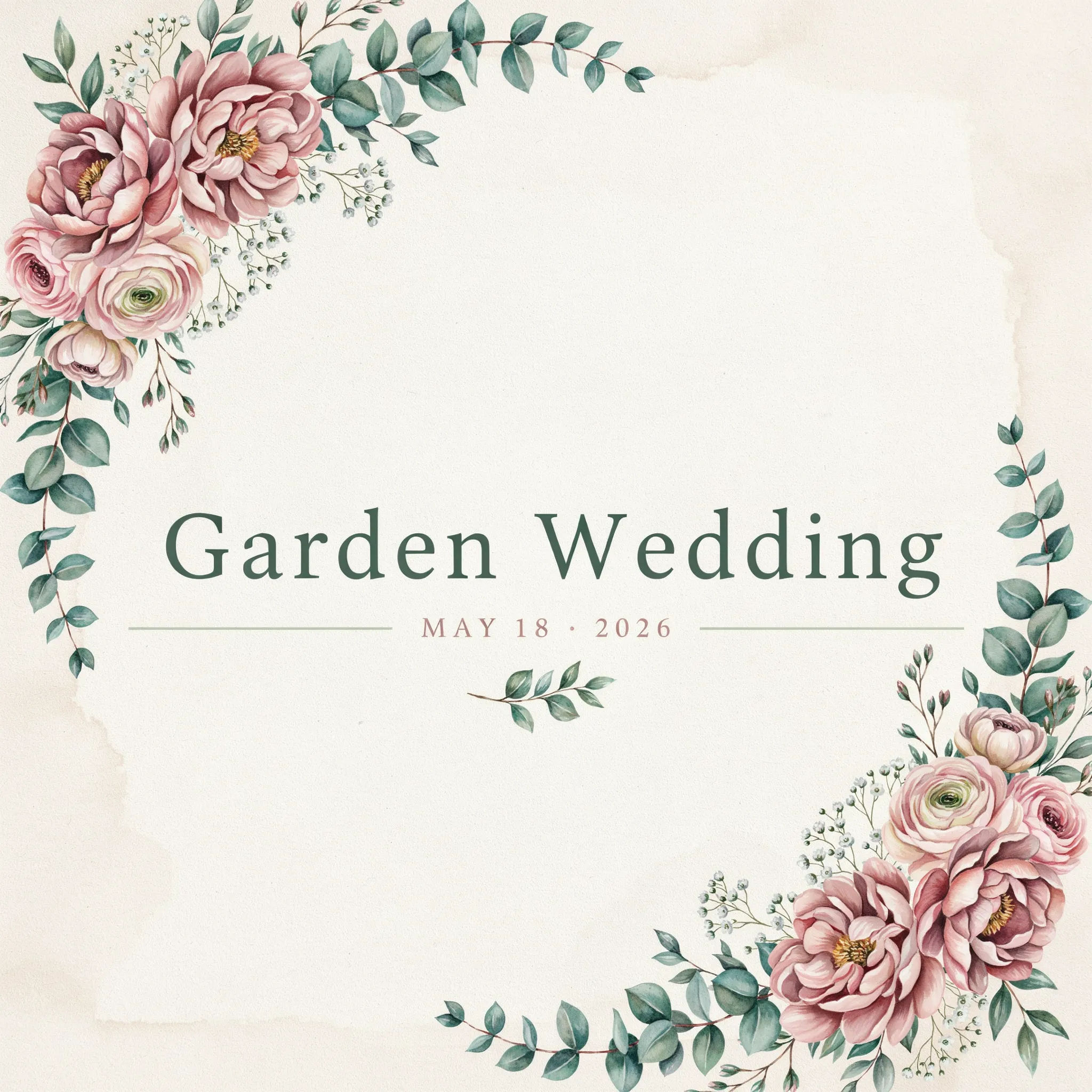 Soft Facebook event cover for a garden wedding with blush florals