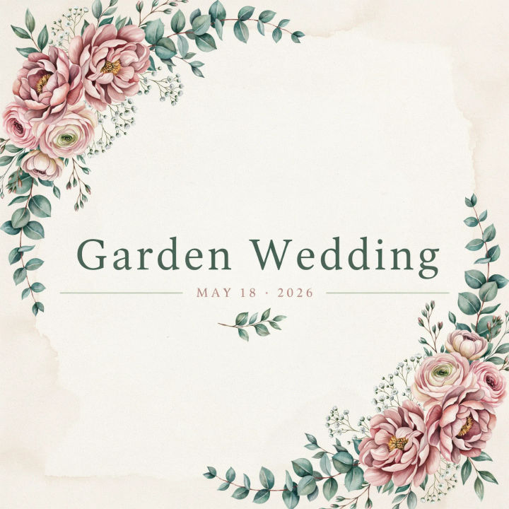 Capa de evento do Facebook suave para um casamento no jardim com flores em rosa-claro