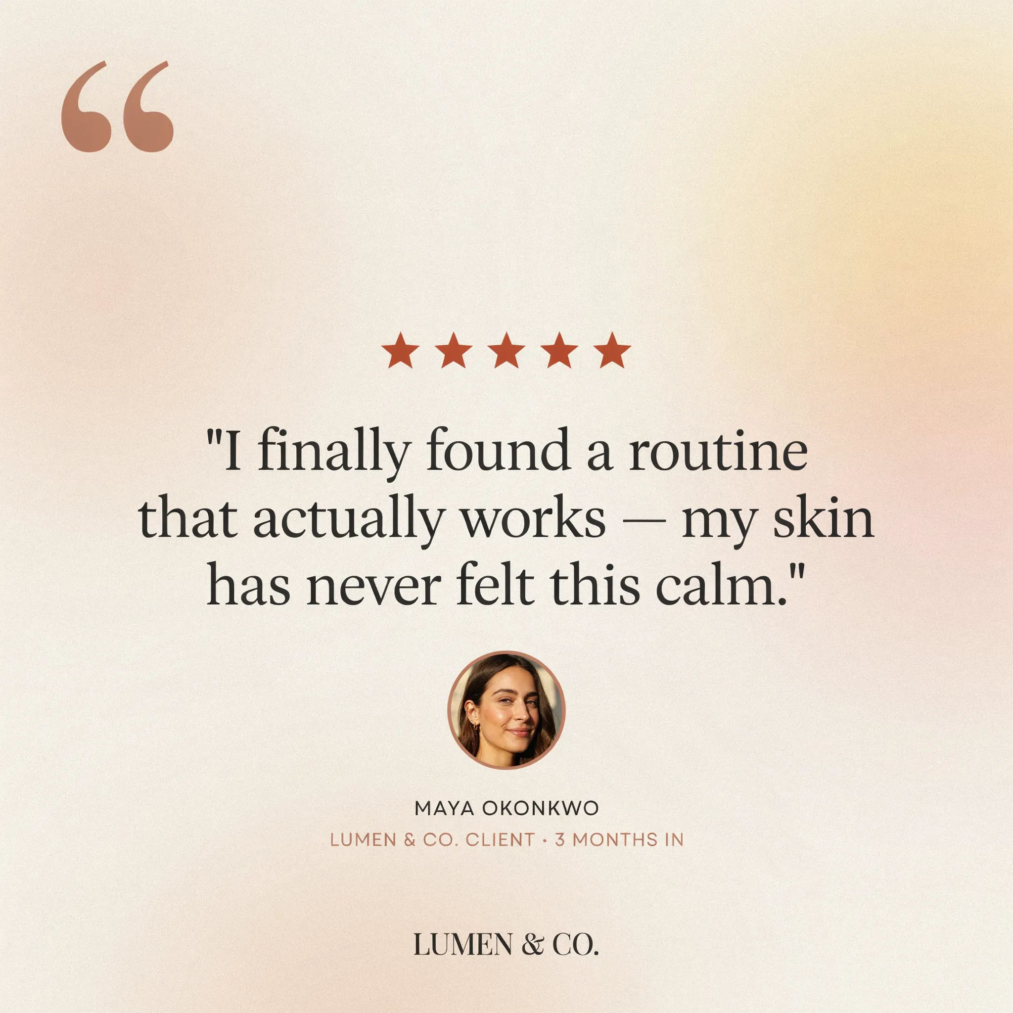 Square Facebook testimonial post with a short bold quote