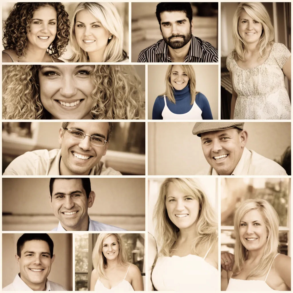 Family photos arranged into a warm framed grid collage