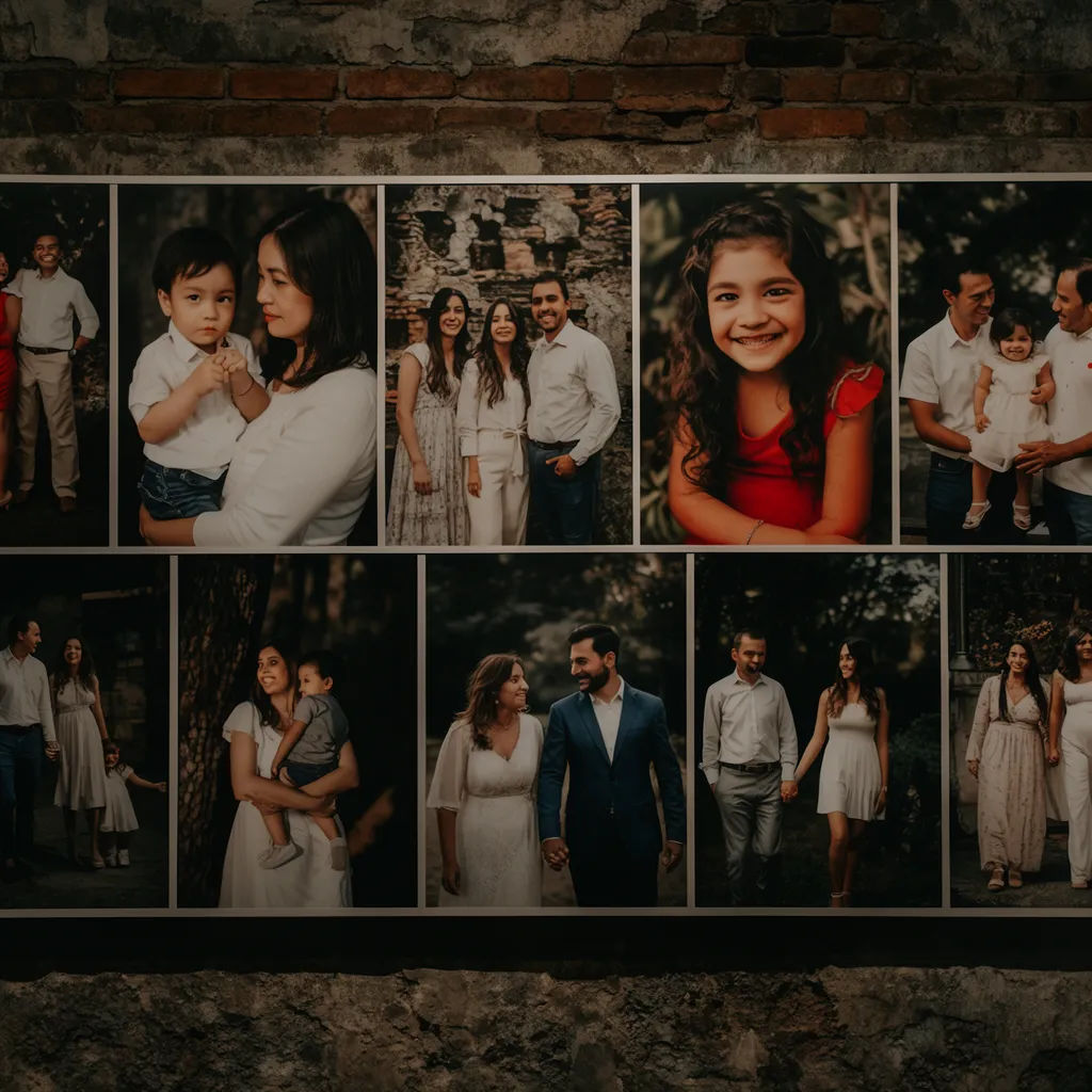 Wide horizontal family wall collage with thin dividers