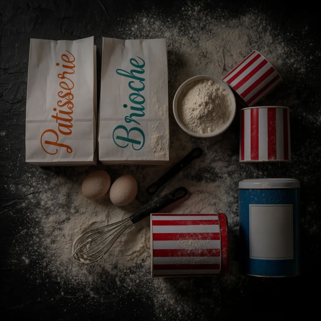 Overhead baking ingredients flat lay on a dark board
