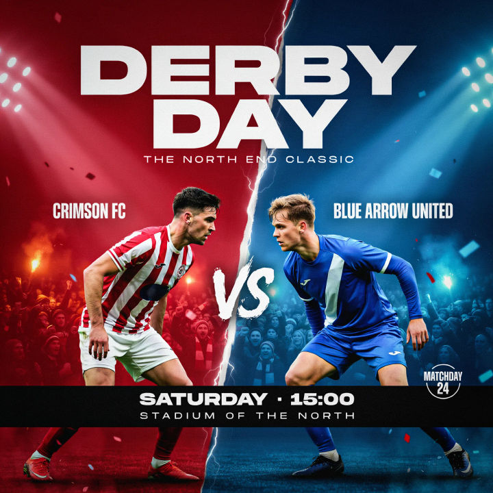 Cartaz de clássico com dois jogadores rivais frente a frente