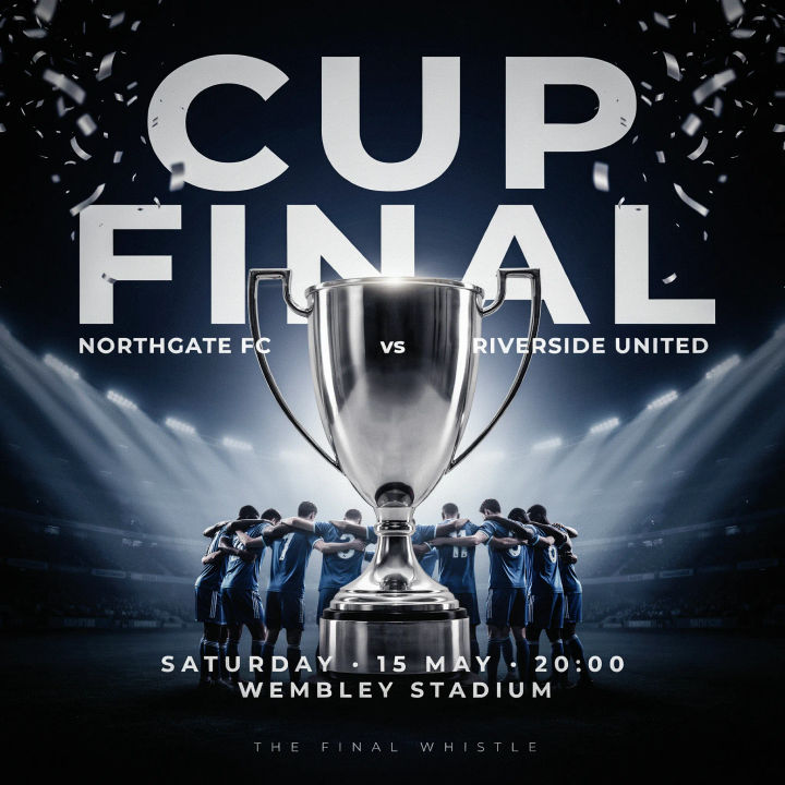 Cartaz de final de copa com troféu brilhante e confete