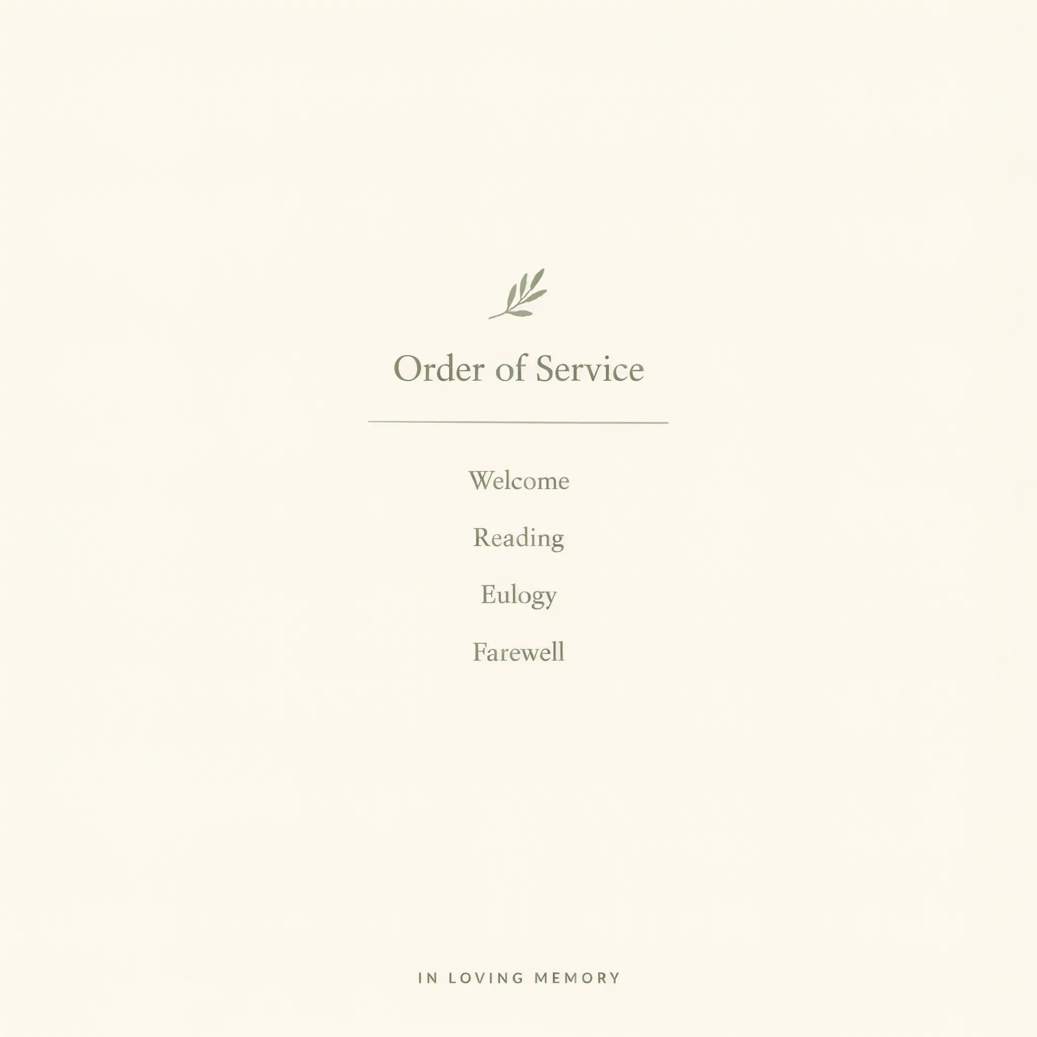 Inside program page listing the order of service in gentle serif type