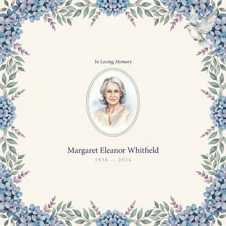 Capa de folheto de homenagem com borda floral em aquarela azul acinzentada