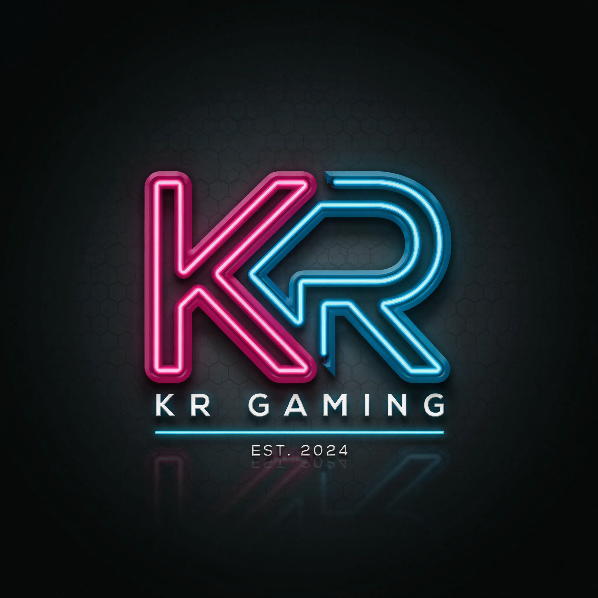 Gamer channel monogram of two overlapping letters in glowing neon on dark