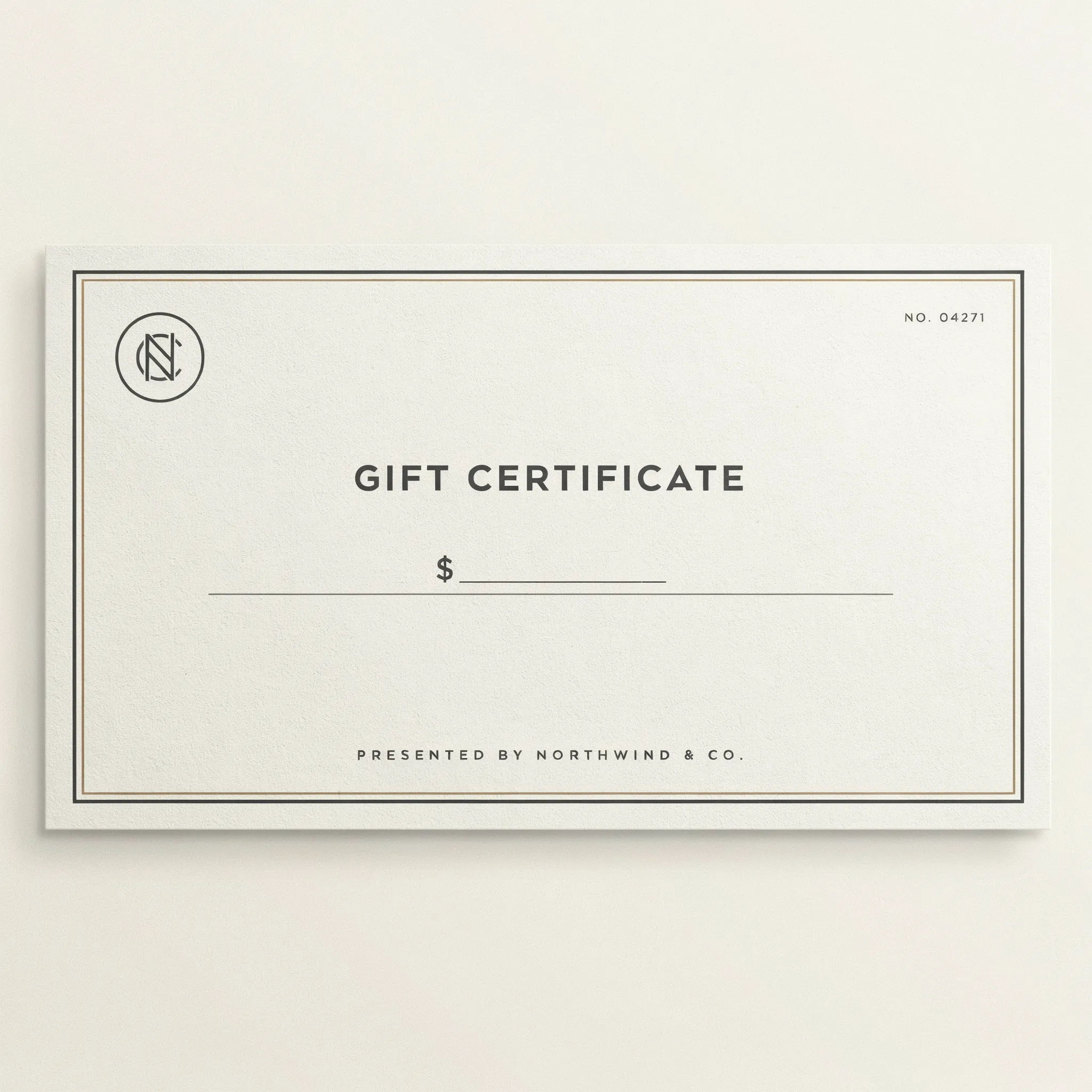 Clean modern gift certificate with bold type and open value field