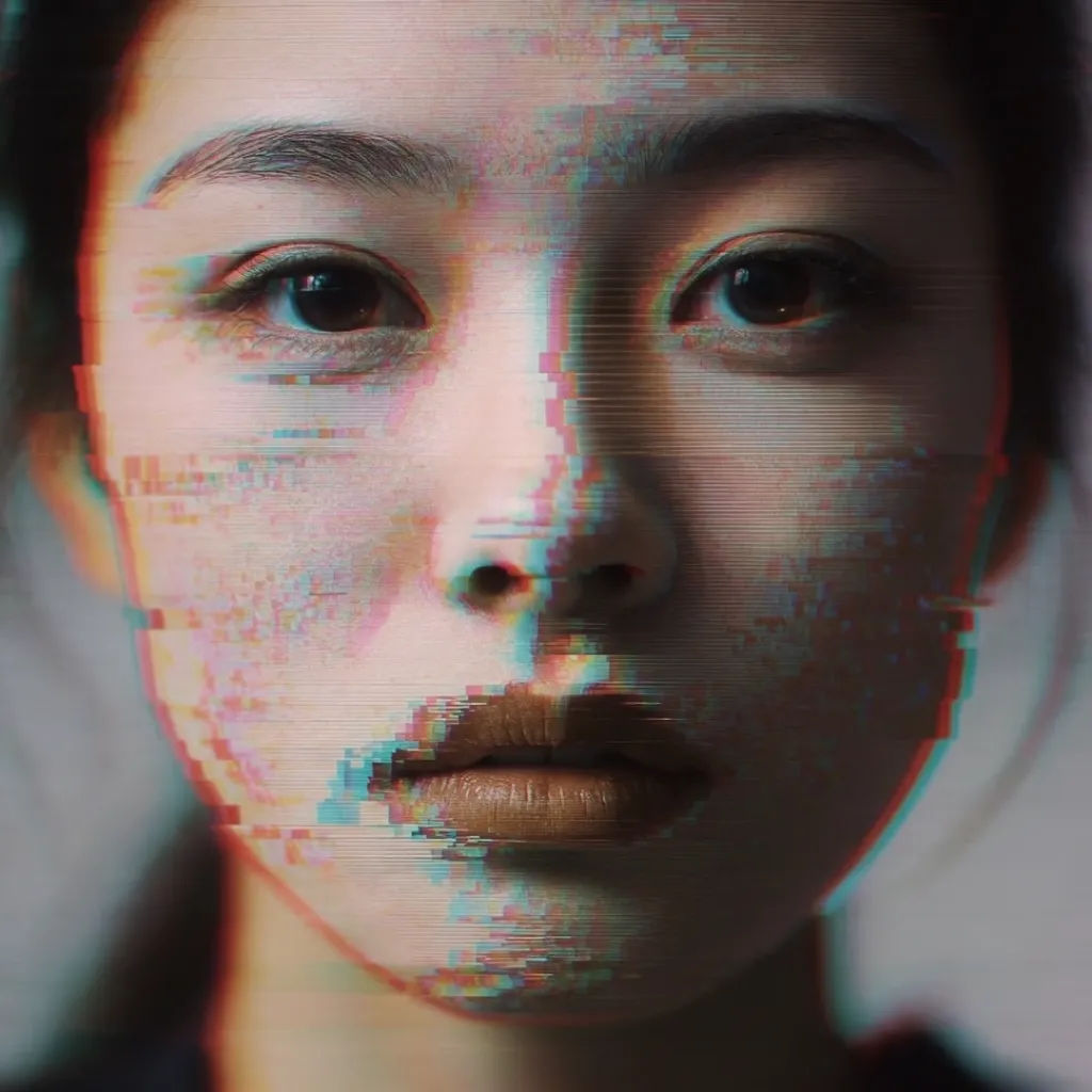 Portrait with scan lines and a subtle RGB split applied