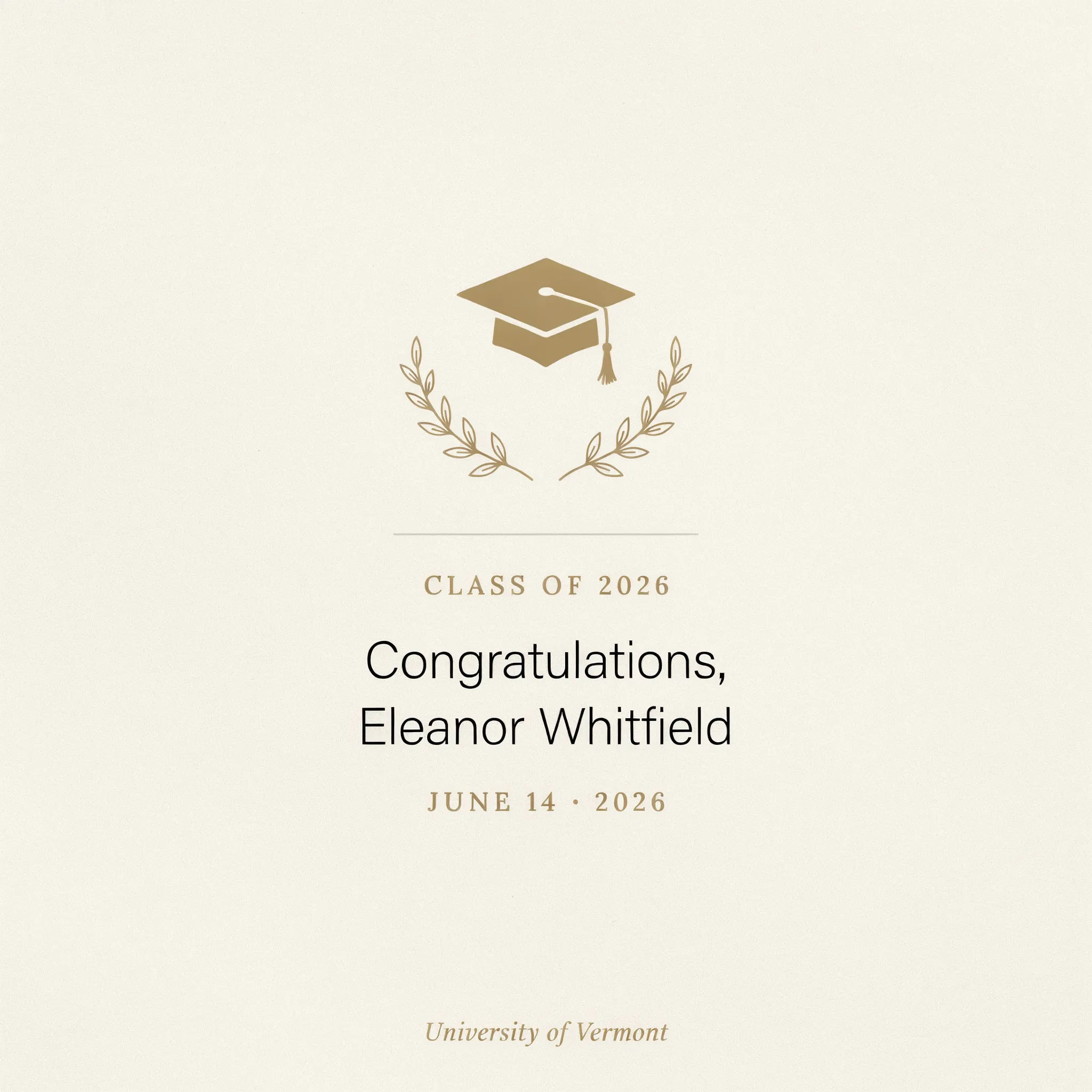 Graduation photo styled as a modern minimal announcement