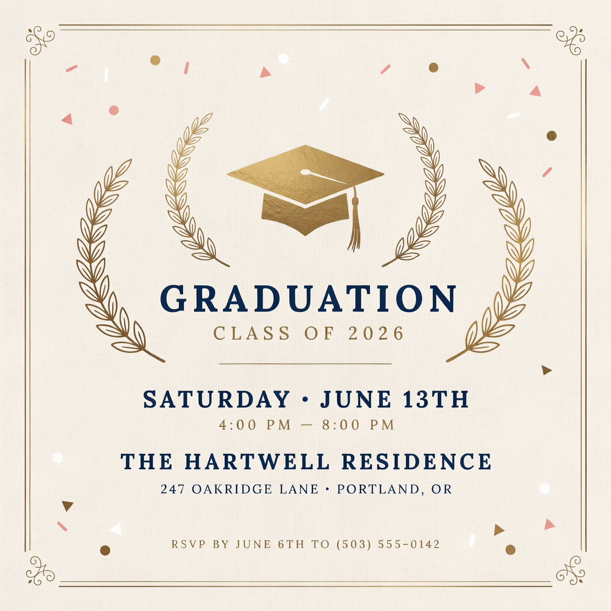 Graduation photo styled as a festive party invite