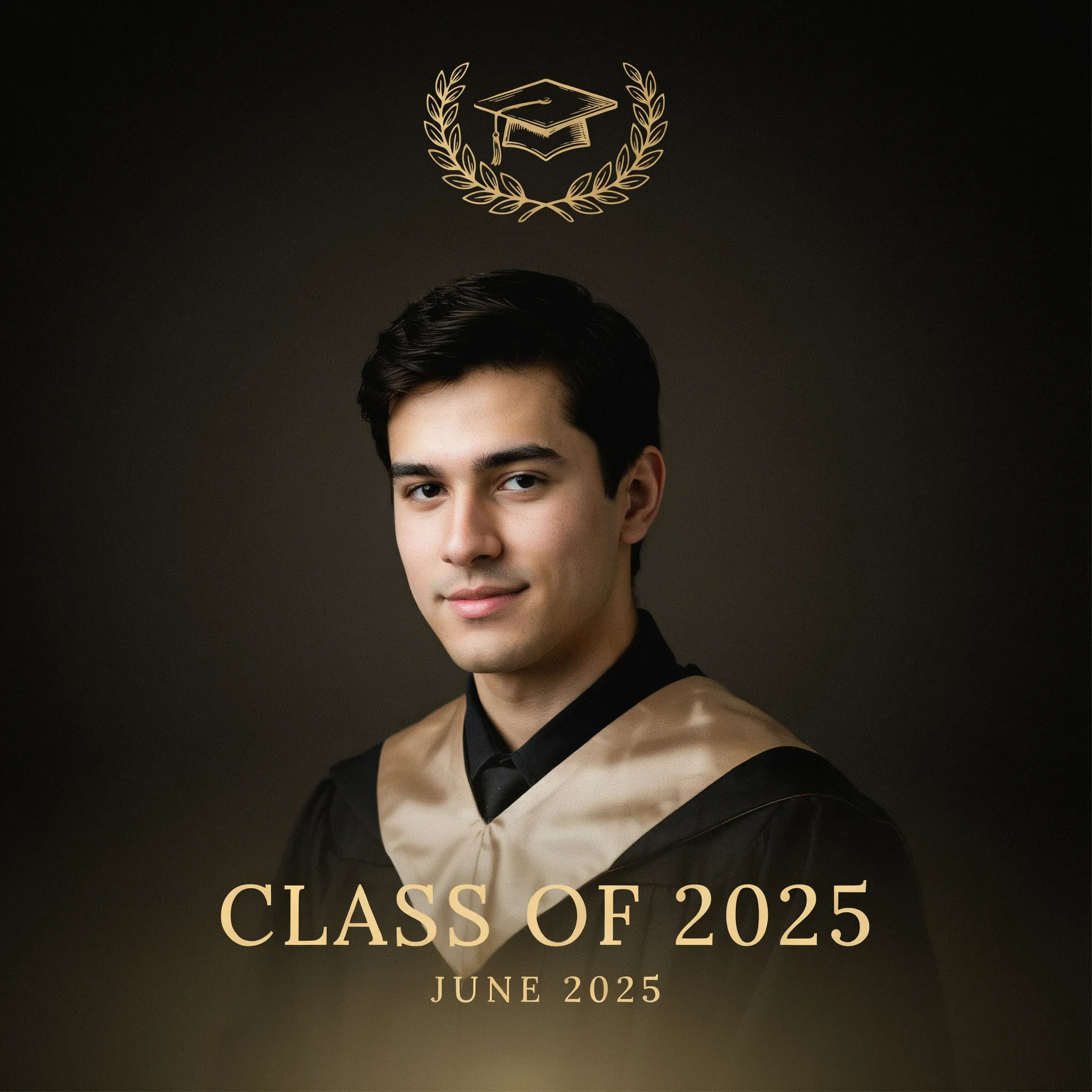 Photo-forward graduation announcement with a small headline