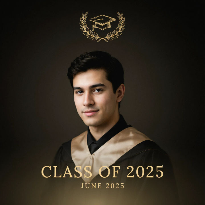 Anúncio de formatura com a foto em destaque e título pequeno