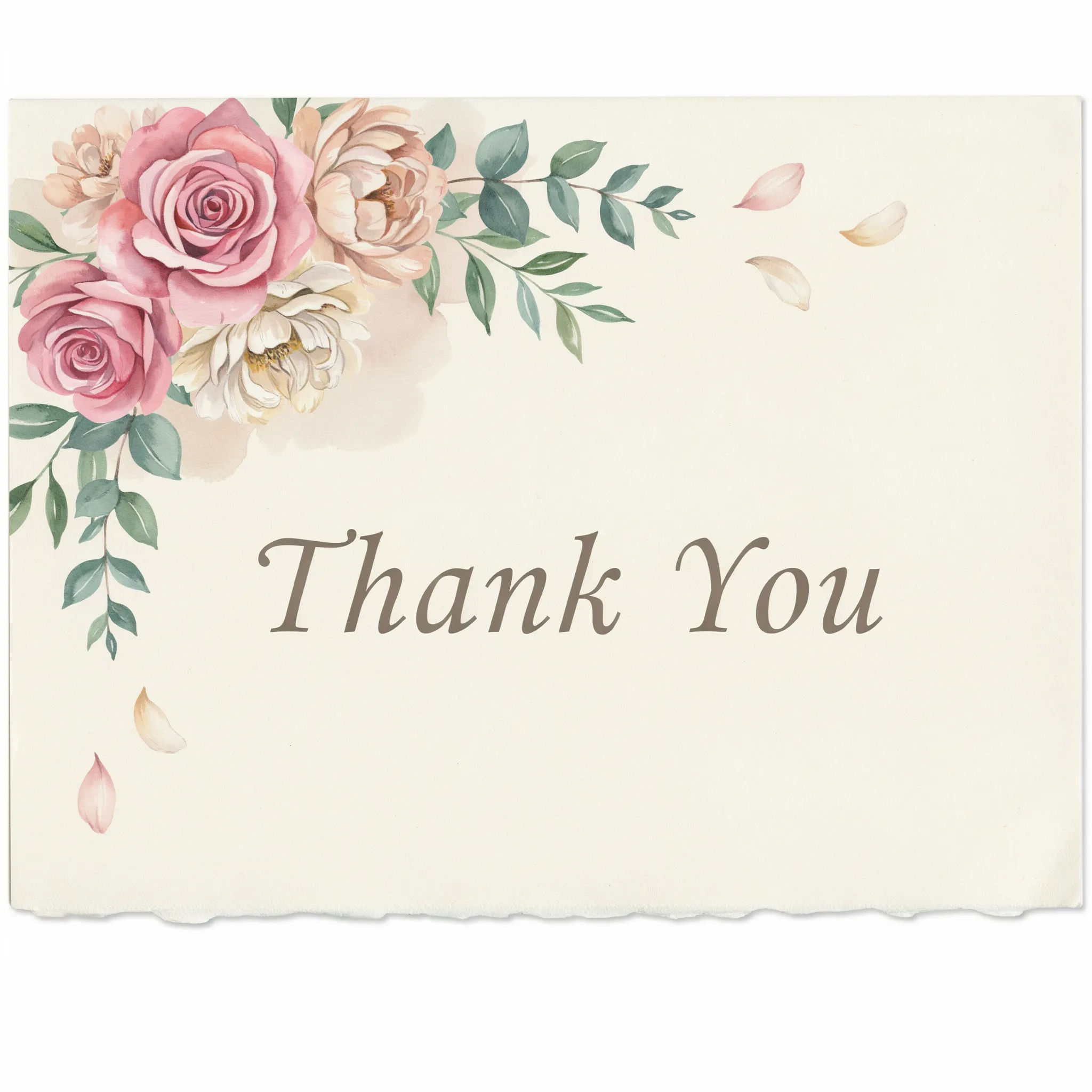 Elegant thank you card with blush watercolor florals and serif type
