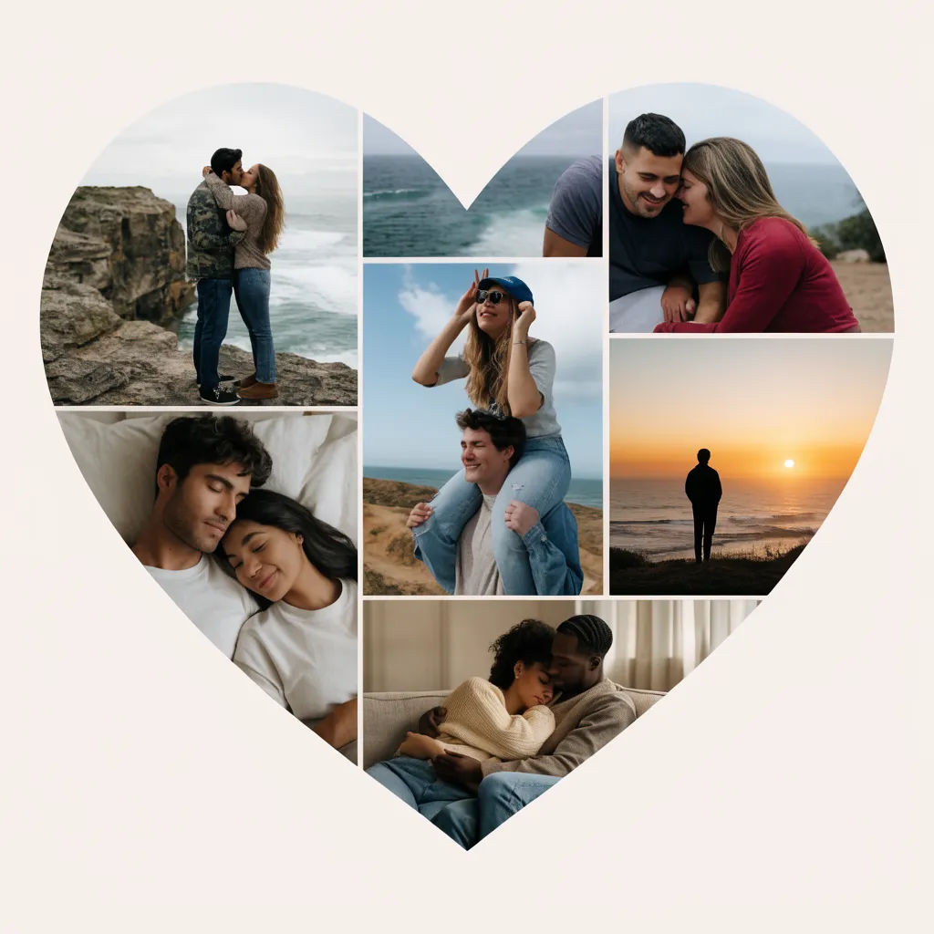 Eight photos fitted into a bold heart shaped collage with even gaps