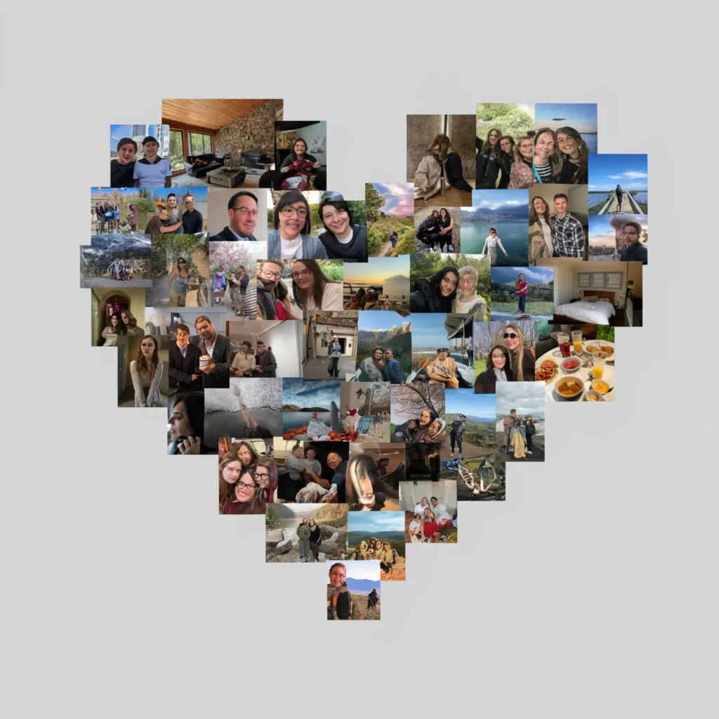 Photos arranged to trace the outline of a heart with an open centre