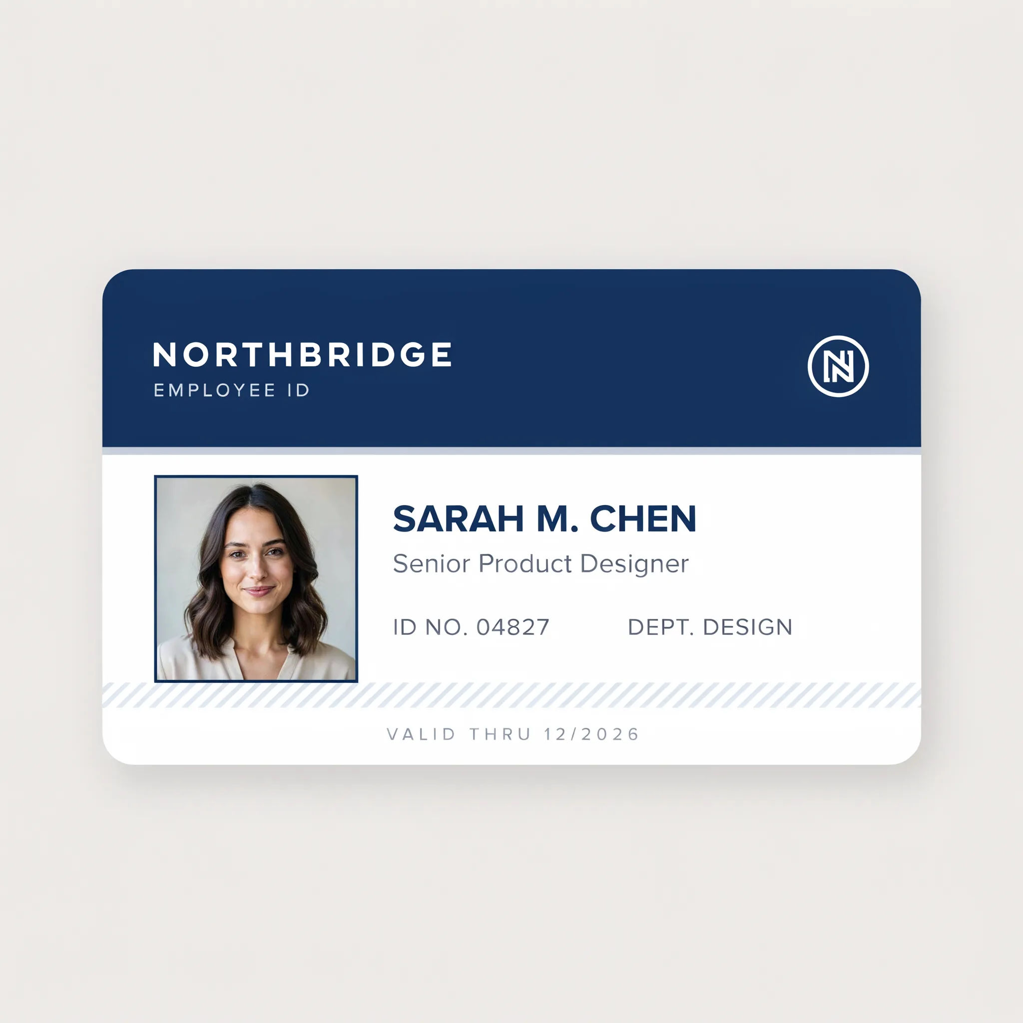 Clean blue and white corporate employee ID card design