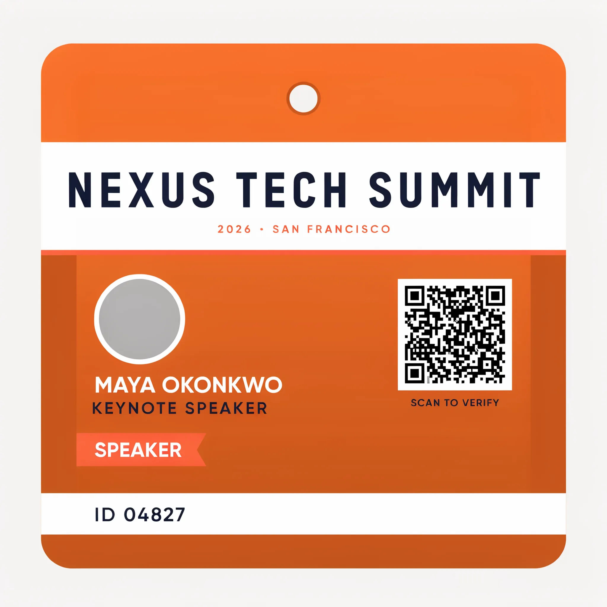 Orange gradient conference lanyard pass marked Speaker